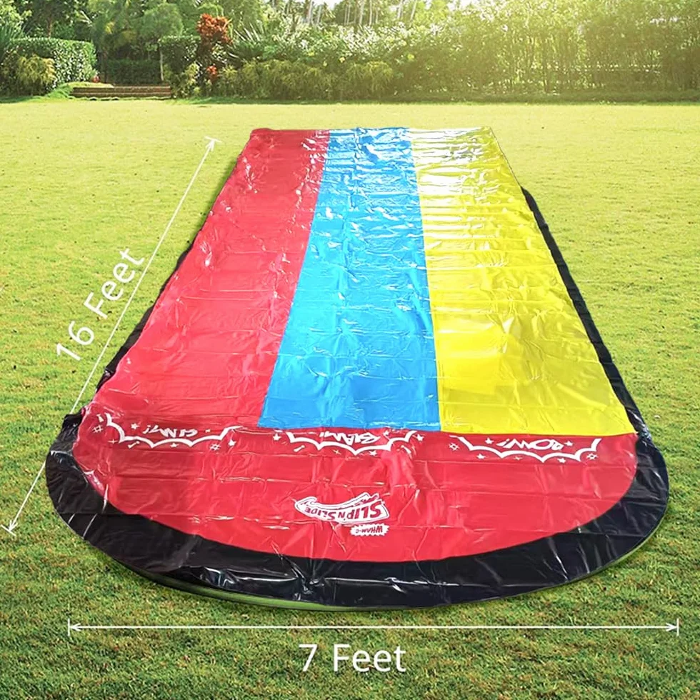 Zjeżdżalnia ogrodowa dla dzieci, 480 x 210 cm, Slide Triple z 3 bodyboardami, 5 łatkami naprawczymi, potrójna zjeżdżalnia ogrodowa na lato, do zabawy na świeżym powietrzu w ogrodzie, dla dzieci