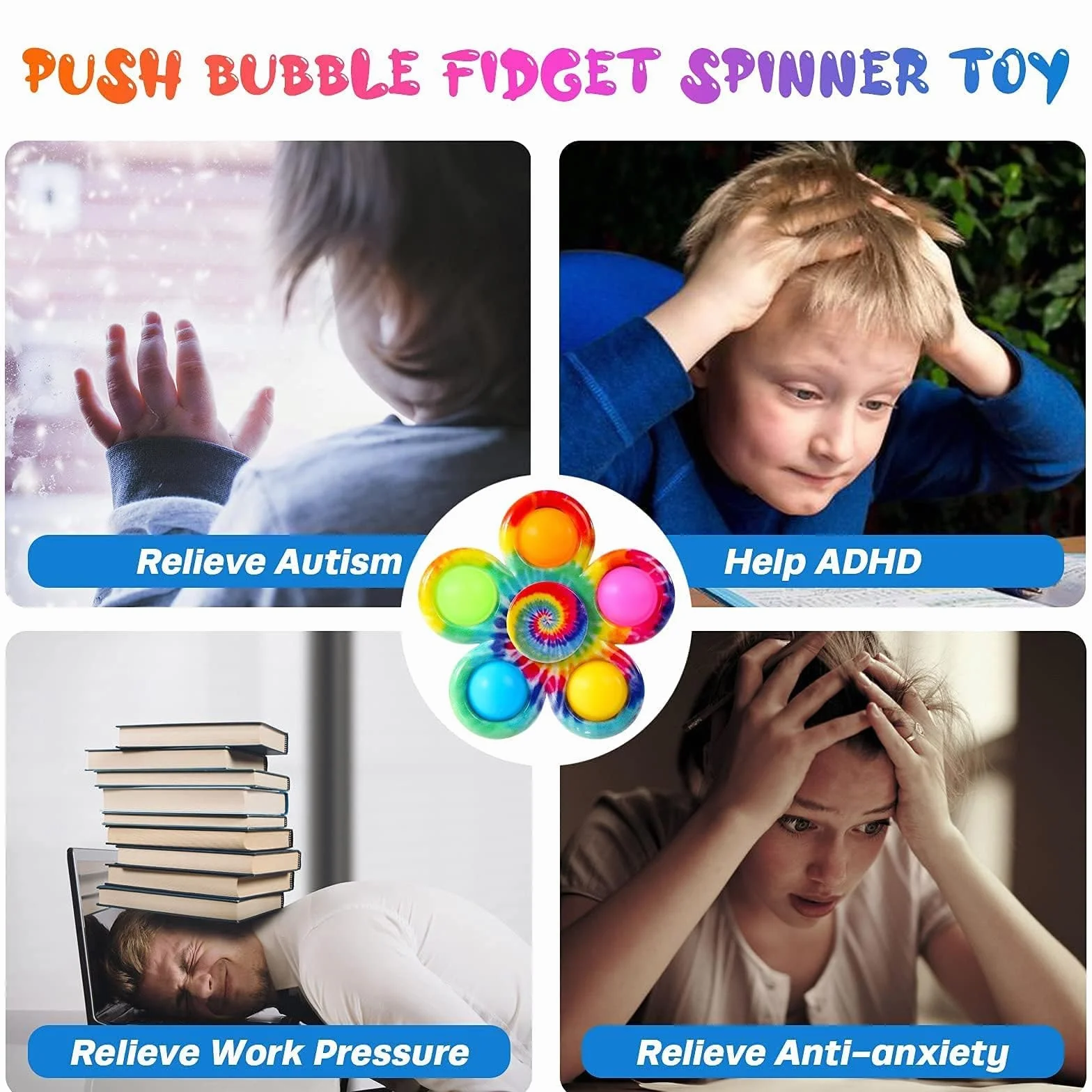 SCIONE Pop Fidget Spinner Toys 4-pak, upominki na imprezę, Boże Narodzenie, zabawki fidget, zestaw zabawek sensorycznych dla dzieci, proste, ADHD, odprężające, ręczne błystki