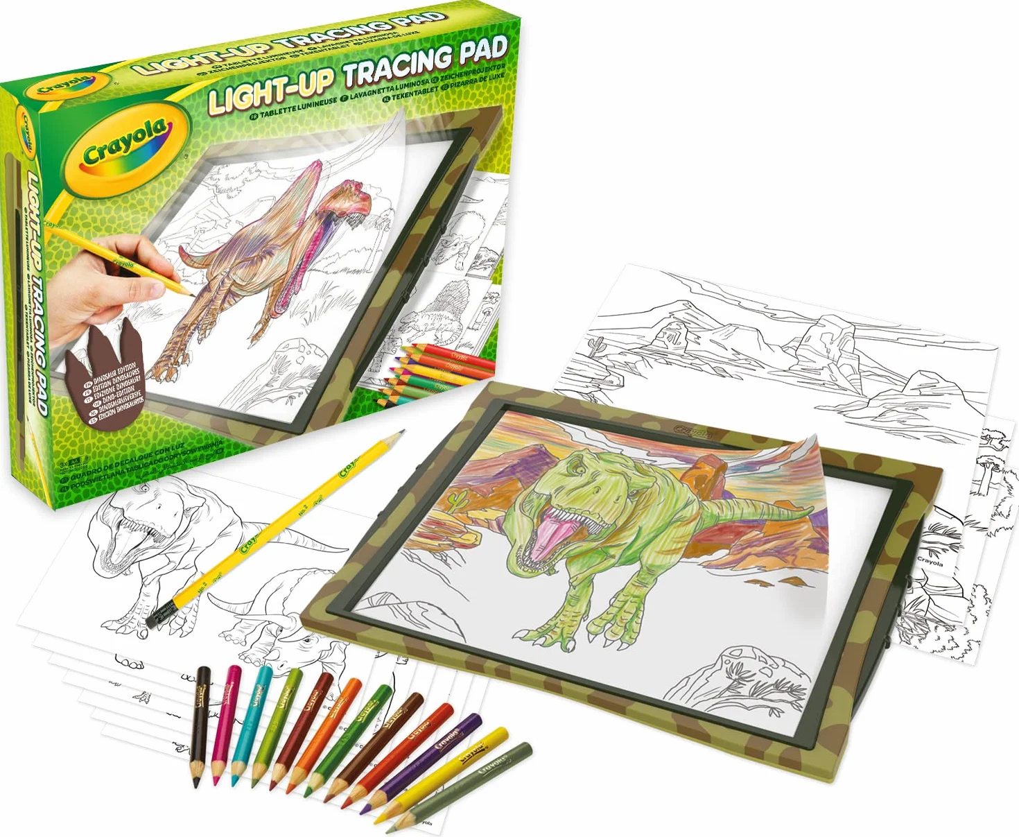 CRAYOLA - Luminous Dinozaury, Light Up Tracing Pad Dinozaurs, na wypoczynek i podróż, pomysł na prezent, 74-7497