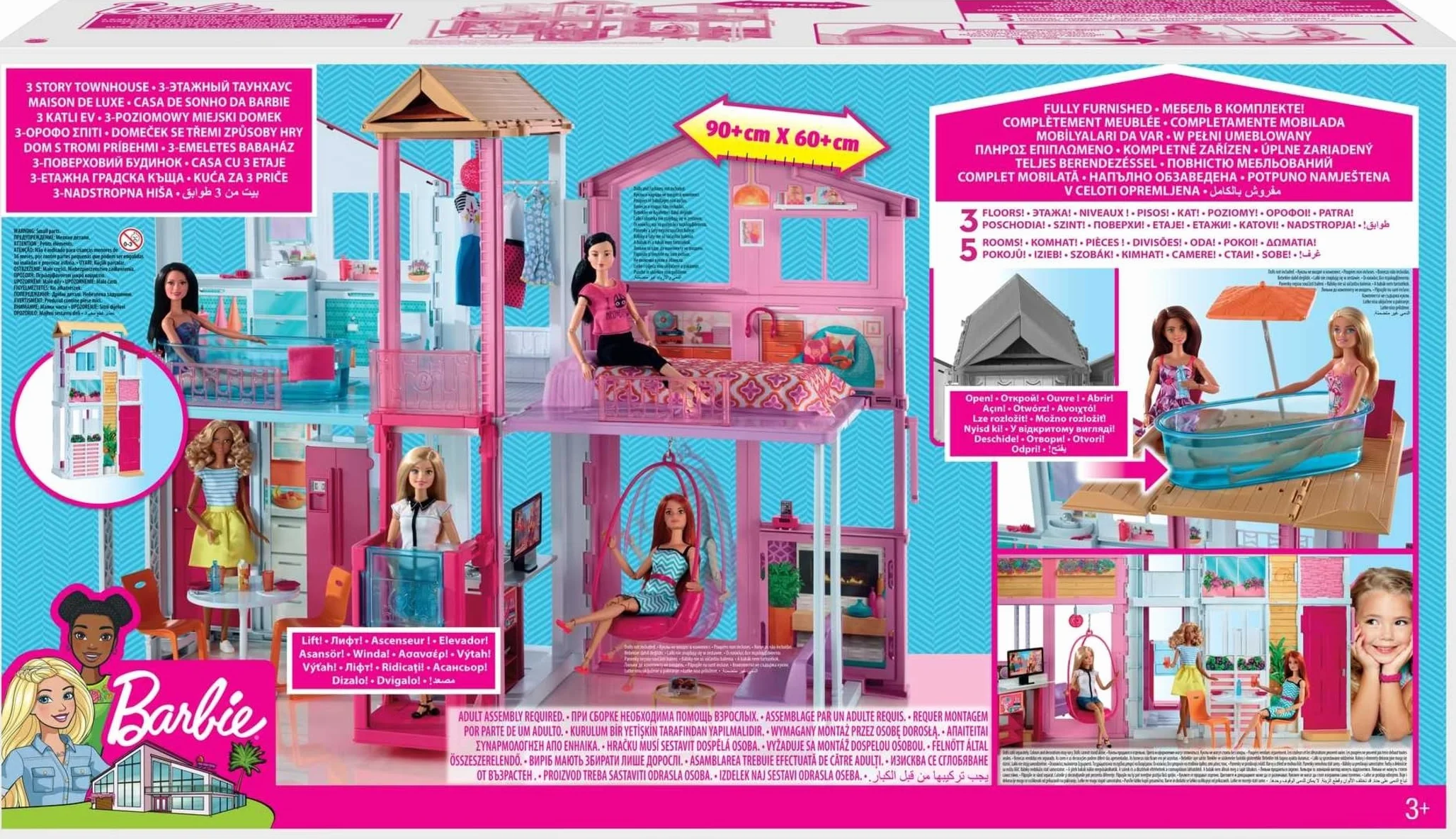 Barbie 3-poziomowy domek z rozkładanym parasolem, DLY32