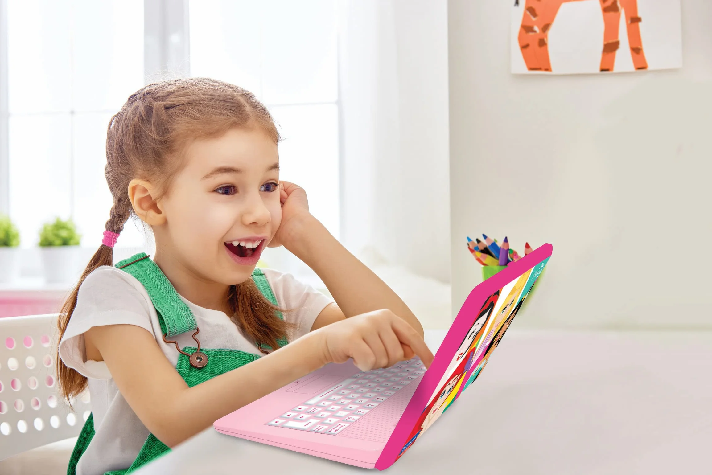 Lexibook, Disney Princess, edukacyjny i dwujęzyczny laptop, niemiecki/angielski, zabawka dla dziewcząt z 124 aktywnościami do nauki, grania w gry i muzykę, różowy, JC598DPi3