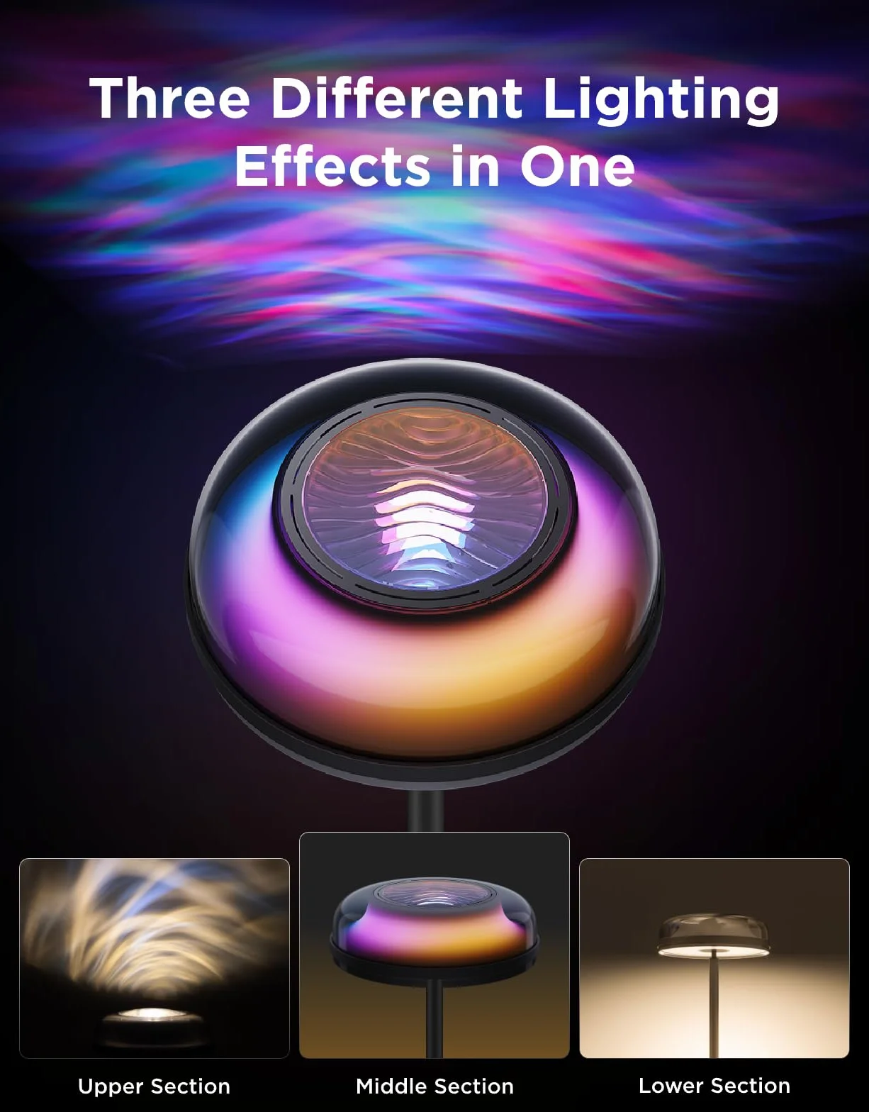 Govee Uplighter Lampy podłogowe niezależne od trzech stref, RGBIC ciepłe i zimne białe falowane oświetlenie lampa działa z Matter i Alexa, 80+ trybów sceny, 1000 lm, 2700-6500 K, idealna do salonu