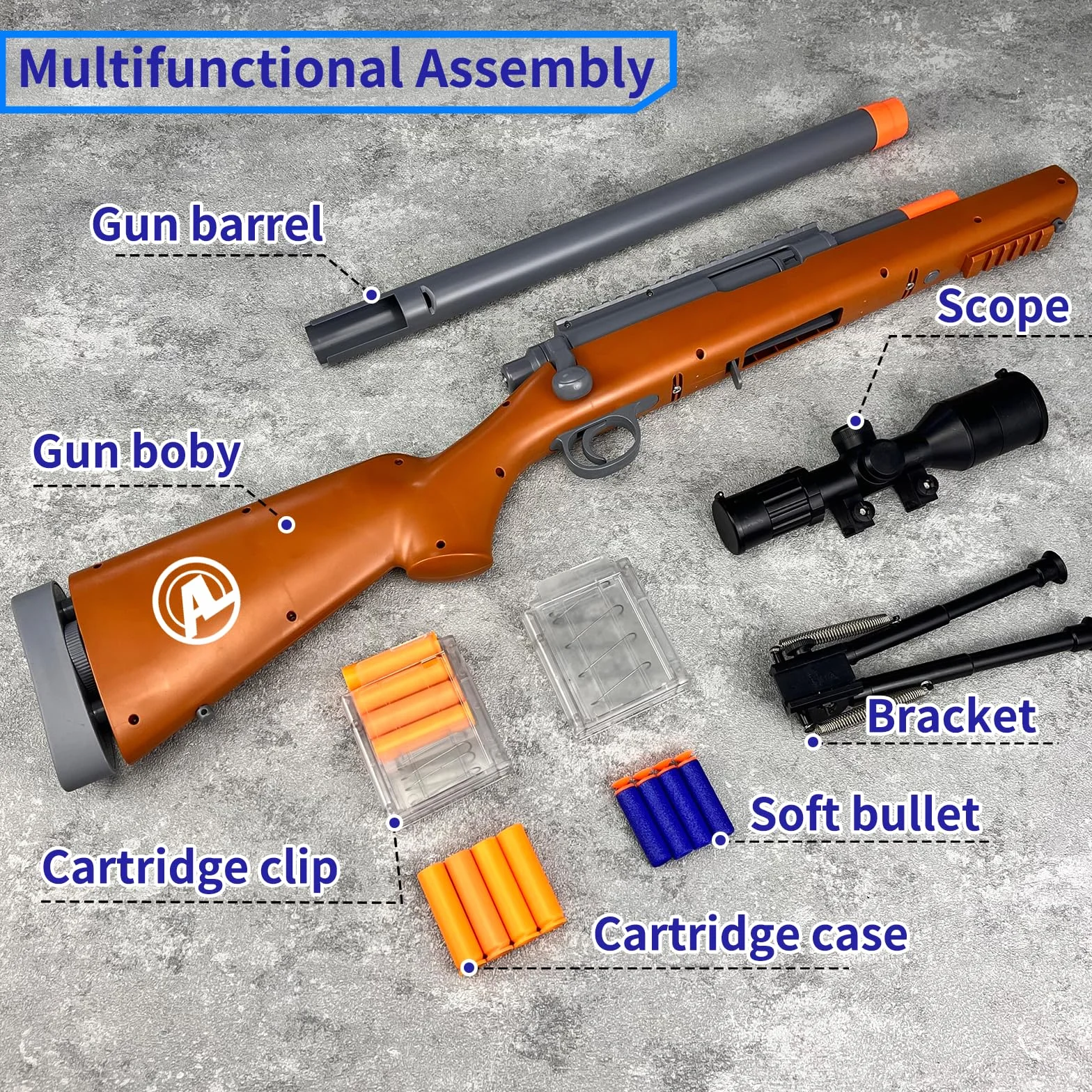 AGM MASTECH M24 miękki pistolet zabawkowy z pianki, design z wyrzucającymi łuskami nabojowymi, ulepszona luneta celownicza, ładownica do rzutek, 40 miękkich rzutek piankowych, 20 łusek nabojowych, 2