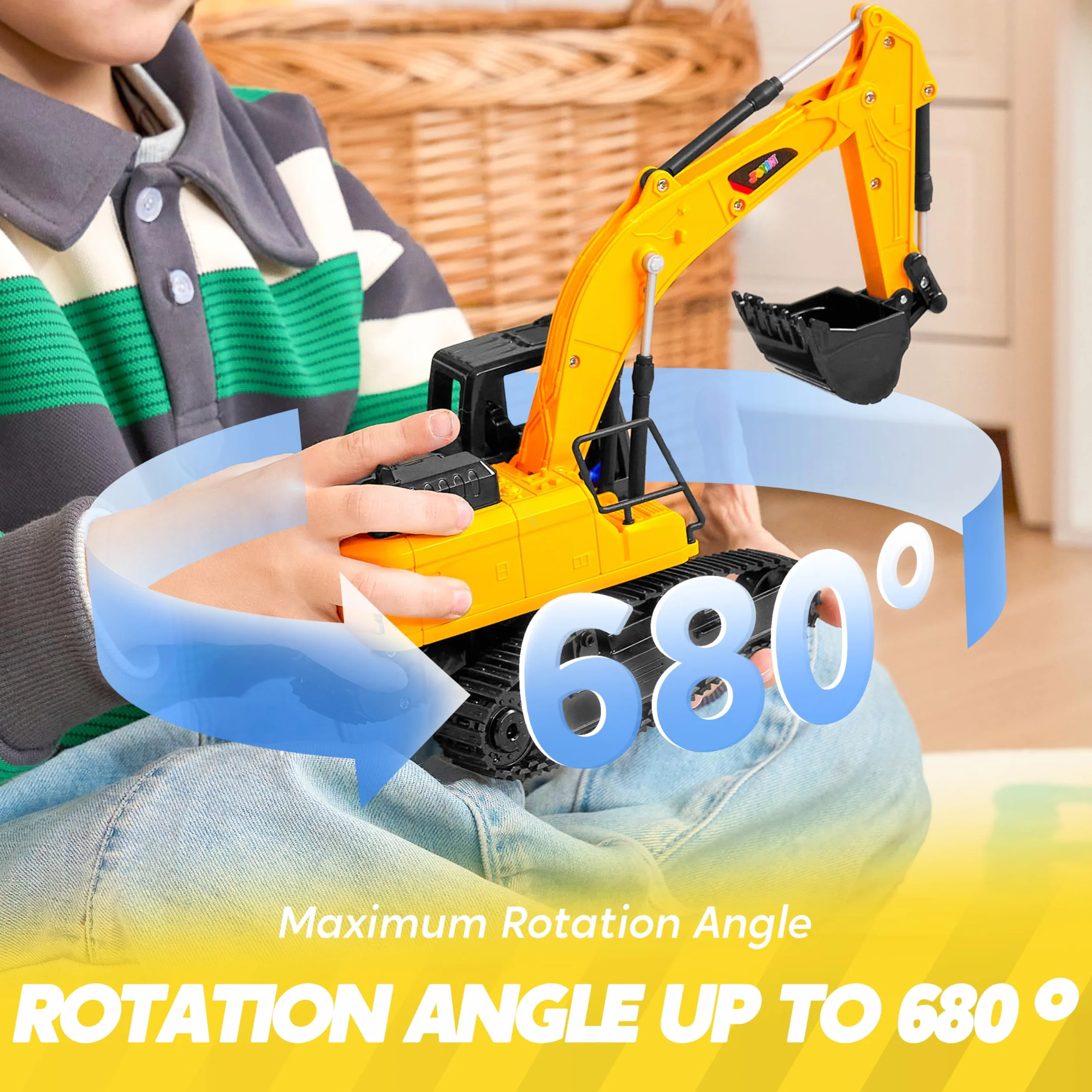 JOYIN Koparka zdalnie sterowana RC Digger traktor zabawki dla chłopców, 2,4 Ghz, RC koparka zabawka ze światłem, pojazdy budowlane, zabawki, samochód dla chłopców w wieku 3, 4, 5, 6, 7, 8-12 lat
