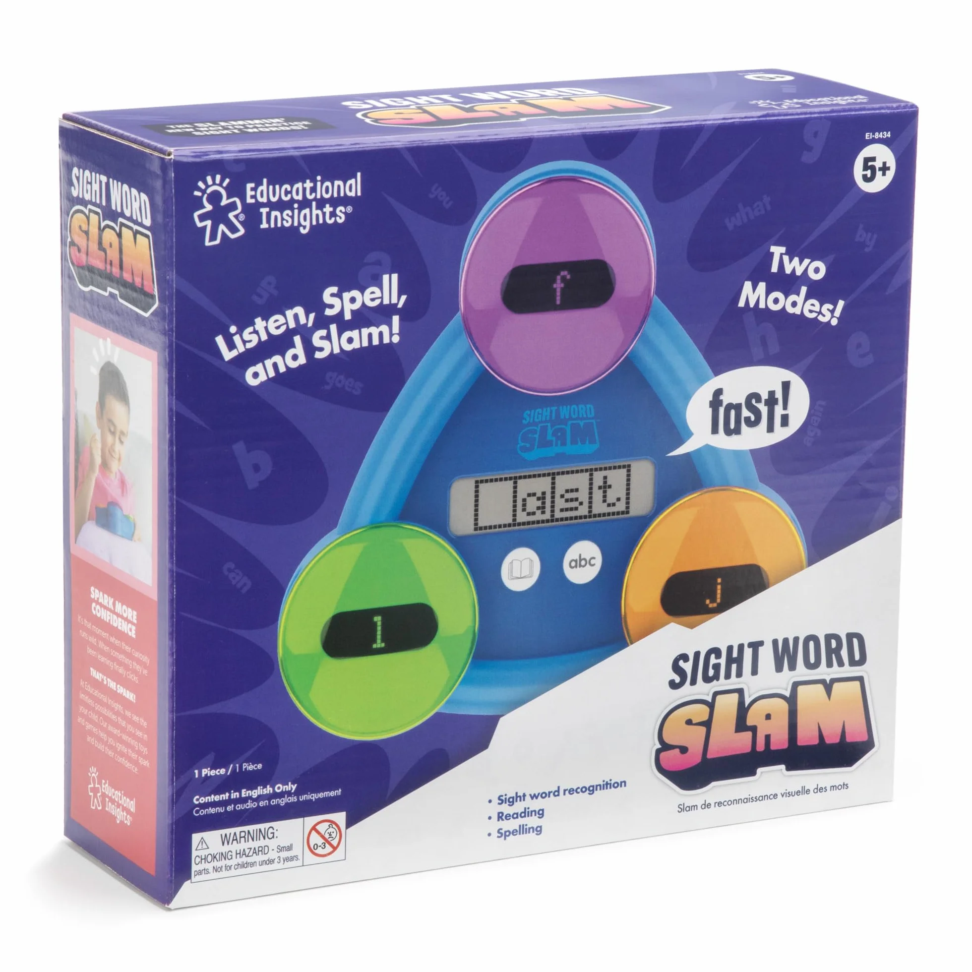 Learning Resources Sight Word Slam, wiek 5+, nauka ponad 185 wizualnych w języku angielskim, 2 tryby, elektroniczna gra słowna dla 1 gracza, gry fonetyczne, wielokolorowe, EI-8434