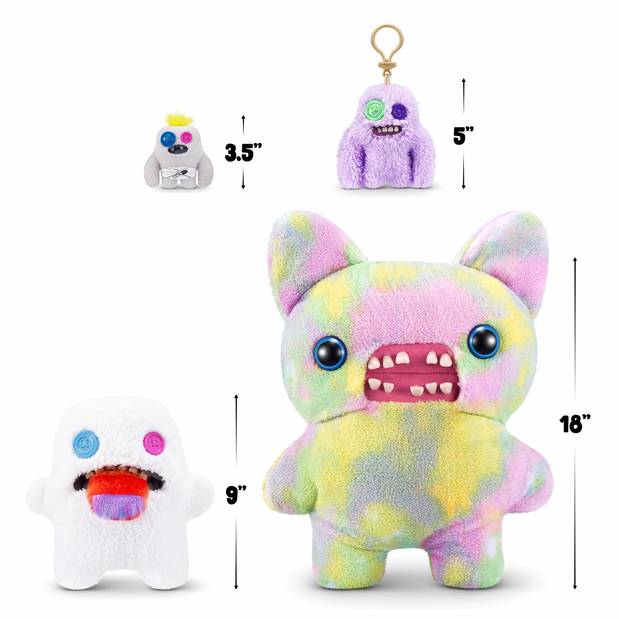 Fuggler Hairy Fuggs Series 1 23 cm od ZURU, Plush Funny Ugly Monster, 2 szt. (Oogah Boogah - Hairy Tongue and Reeko - Mohawk - Black)