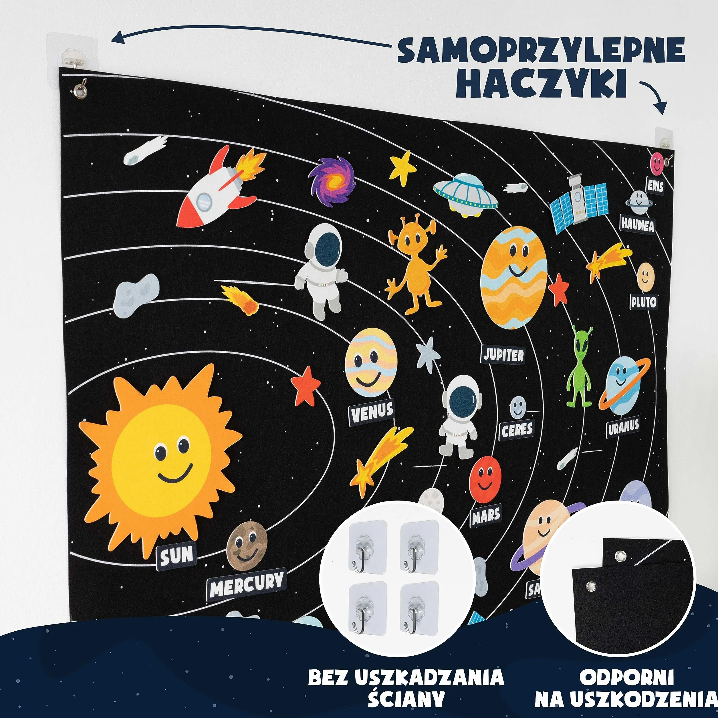 BONNYCO Układ Słoneczny dla Dzieci z 61 Filcowymi Figurkami. Chłopcy, Dziewczynki, Prezenty Urodzinowe. Zabawki Montessori, Planety Filcowe na Prezenty dla Dzieci 3 4 5 6 7 8 Boże Narodzenie