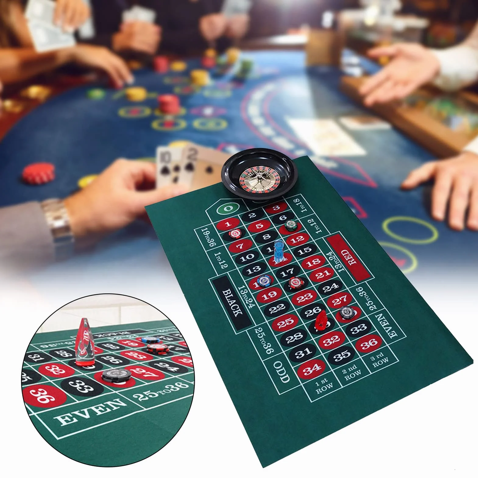 Mata do pokera - dwustronna mata na stół - filcowa ruletka plan gry czarny jack - profesjonalny tablet kasyno poker - na imprezę tematyczną Texas Holdem Poker i Blackjack - 60x90cm