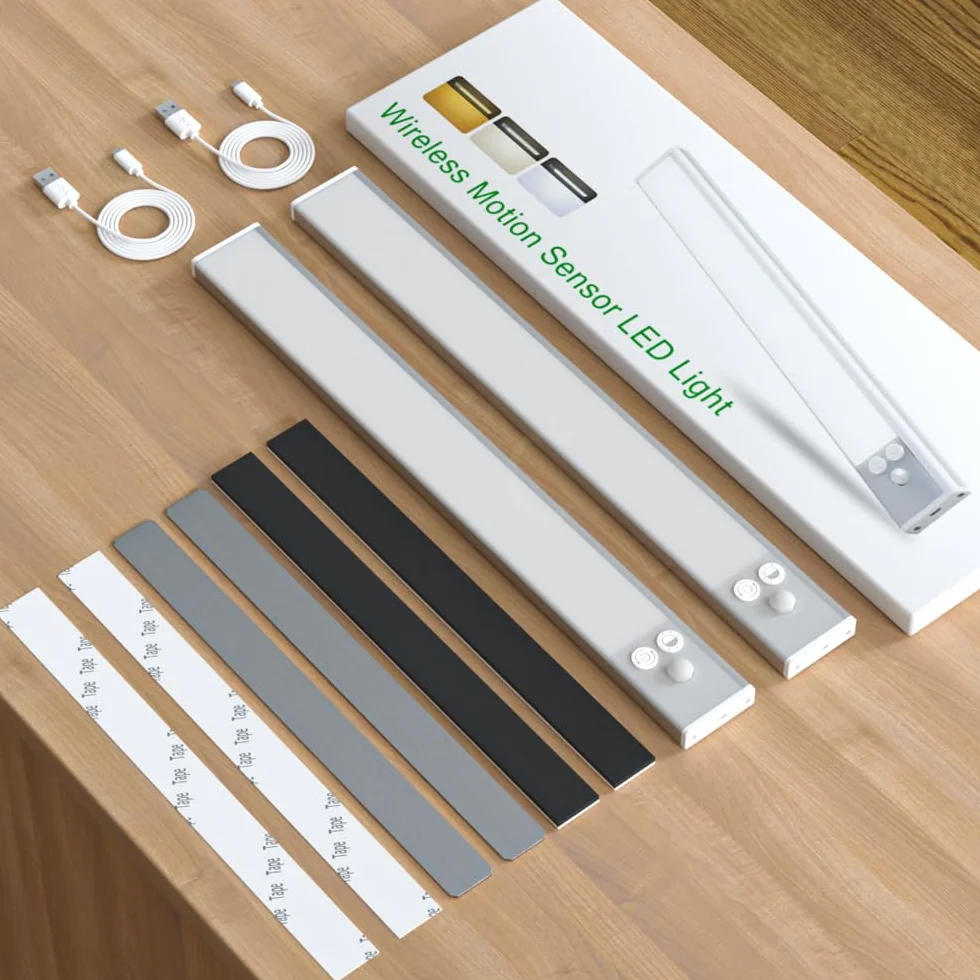 OUSFOT Reglette Led 30CM 2 Sztuki, Lampa Wykrywająca Ruch z 3 Temperaturami Barw, Lampa LED do Napędu Naładowywalna, Regulowana Jasność, do Szaf, Szafek, Schodów, Bibliotek