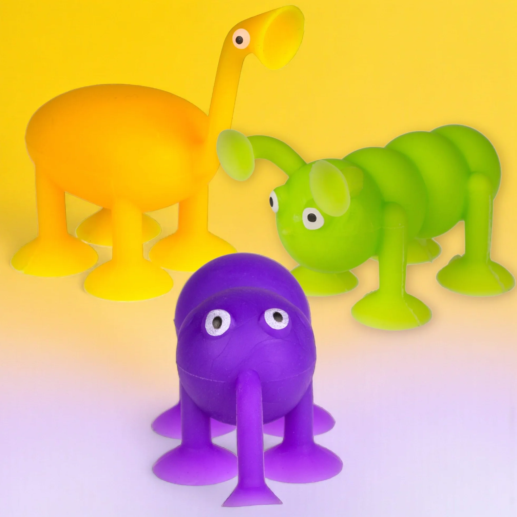 MIJOMA Silly Suction Animals zestaw 3 zabawnych ssących zwierząt z TPR, kolorowe mieszane, ok. 5 x 7 cm – zabawka sensoryczna, redukcja stresu, figurki zwierząt Fidget, modele losowe