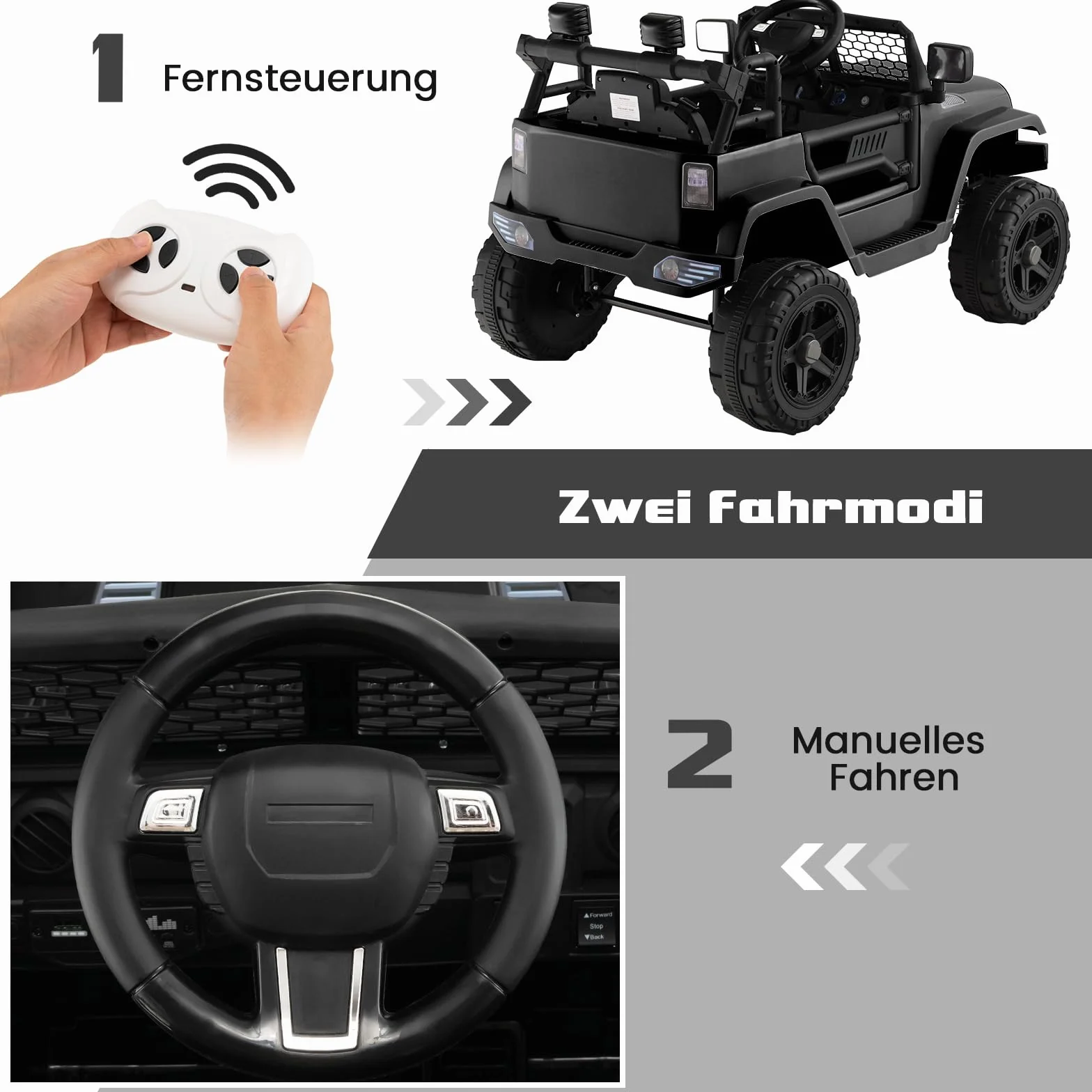 COSTWAY Elektryczny samochód dla dzieci, 12 V, z pilotem zdalnego sterowania, muzyką, USB i reflektorem, pojazd dziecięcy 2,5-4,5 km/h, samochód dla chłopców i dziewczynek od 3 lat (czarny)