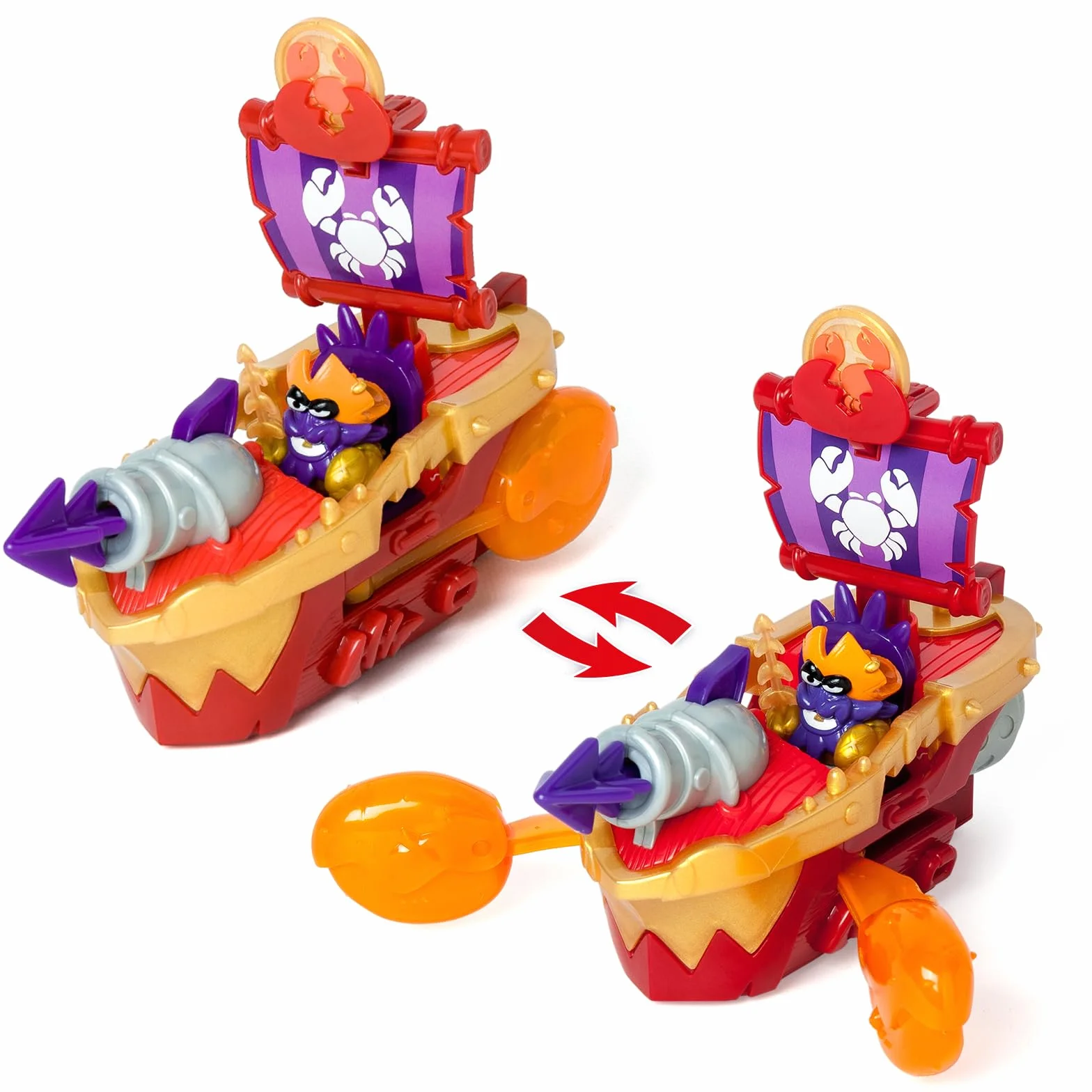 PIRATIX ADVENTURE WORLD Sea Crusher – Statek piracki w kształcie kraba. Zawiera 1 Statek Piratów, 1 ekskluzywny Piratix, 1 Ekskluzywny Skarb, 1 Akcesoria, 1 lufa i 1 pocisk