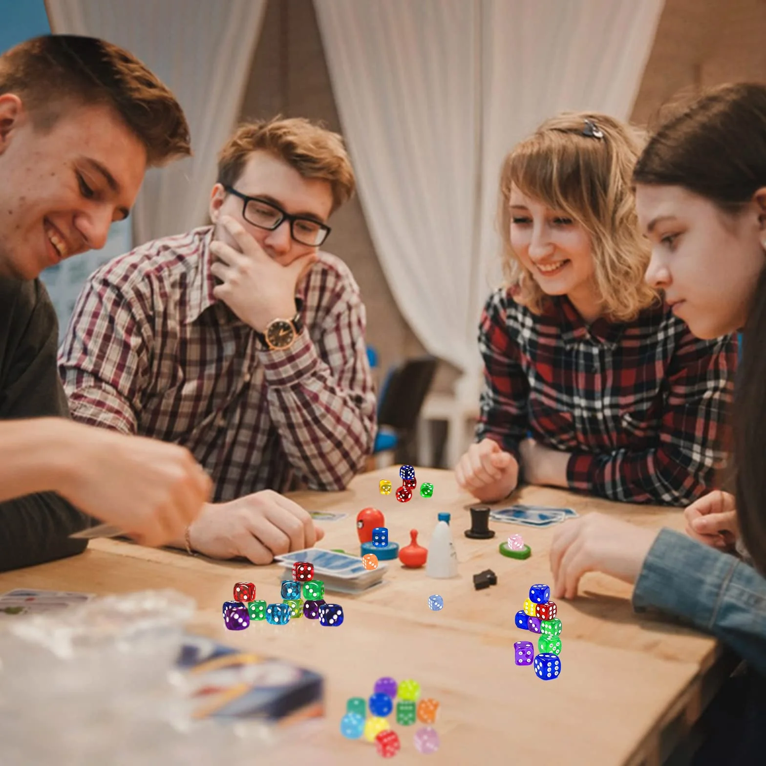 100 sztuk sześciostronnych kostek, D6 Dice, 10 kolorów, 14 mm, akrylowe, okrągłe kostki narożne, zestaw do tenisa, farkle, Yahtzee, Bunco lub matematyki edukacyjnej