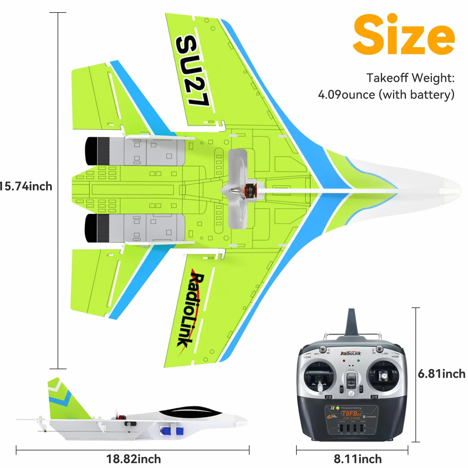 Radiolink SU27 PNP - Samolot myśliwski RC, silnik bezszczotkowy, kontrola lotu Byme-DB dla niezrównanej stabilności, zasięg 4 km, LiPo 2S, odporny na wstrząsy - 116 g, nadajnik i odbiornik nie są