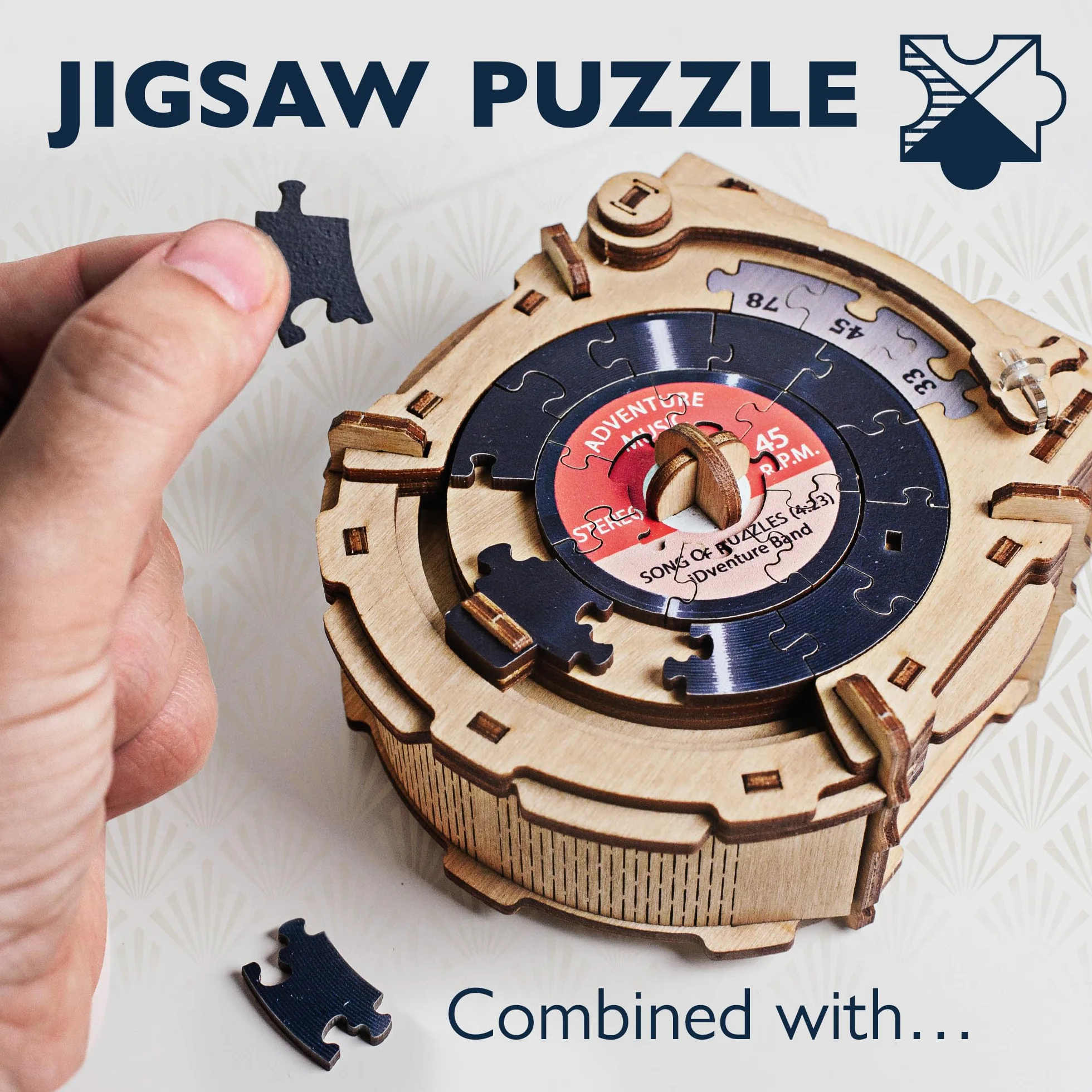 iDventure Cluepuzzle Record Player - pudełko z puzzlami z układanką - gra Escape Room - pudełko na prezent - skrzynia skarbów - drewniane puzzle 3D - sekwencyjne pudełko z puzzlami dla dorosłych