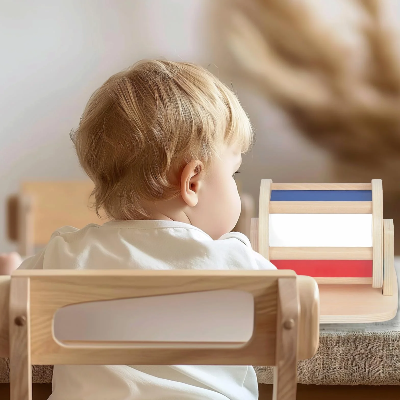 Montessori obrotowy bęben drewniany zabawka dla niemowląt w wieku 6-12 miesięcy, tęcza, Montessori, spinning, bęben muzyczny, lustro