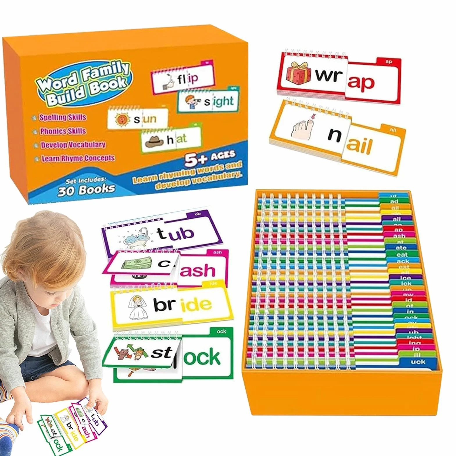 Read and Rhyme Book, Activity Word Family Build Book, 9.84x6.69in Learn to Read Phonics, Letter Sounds with Sight Words for Kids and Early Preschool Educational Games