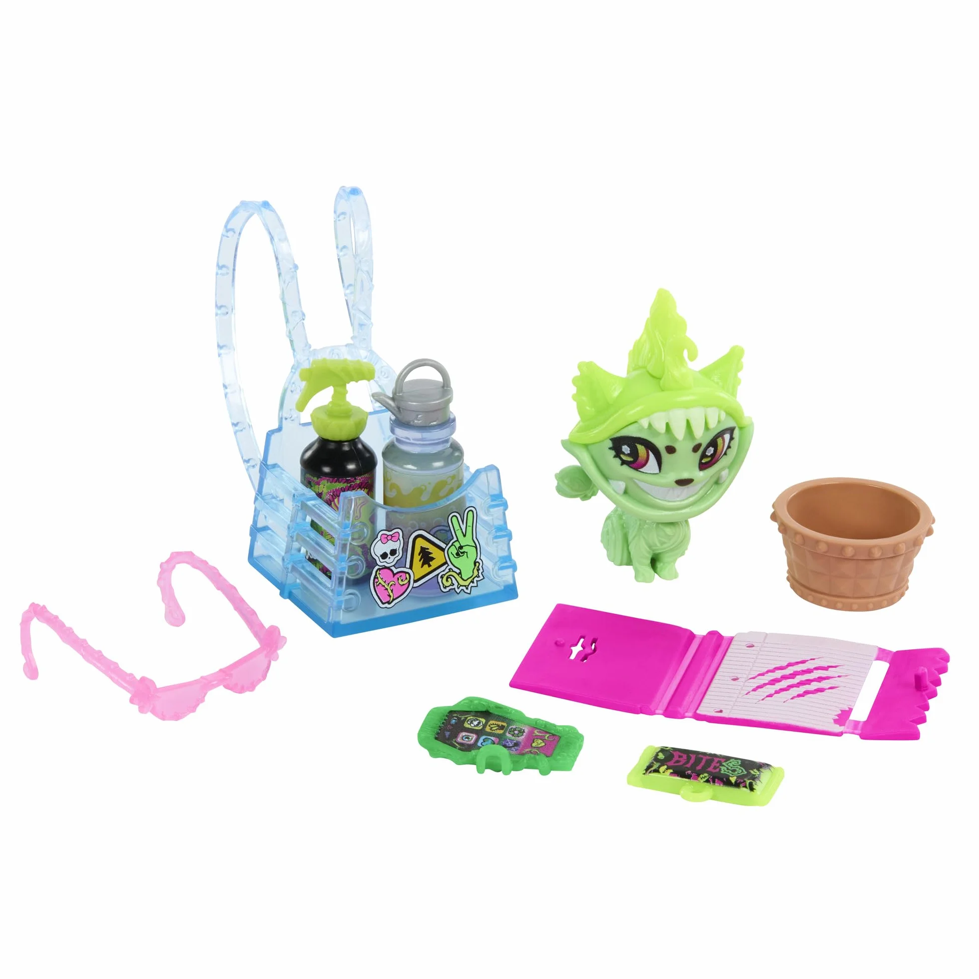 Monster High Venus McFlytrap Lalka + kotek Chewlian oraz akcesoria, takie jak plecak, notes i „przekąski”, HRP81