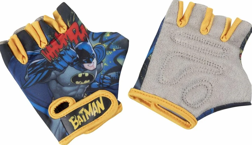 Para rękawiczek rowerowych dla niemowląt Batman superbohater żółty czarny nietoperz DC Comics bez palców