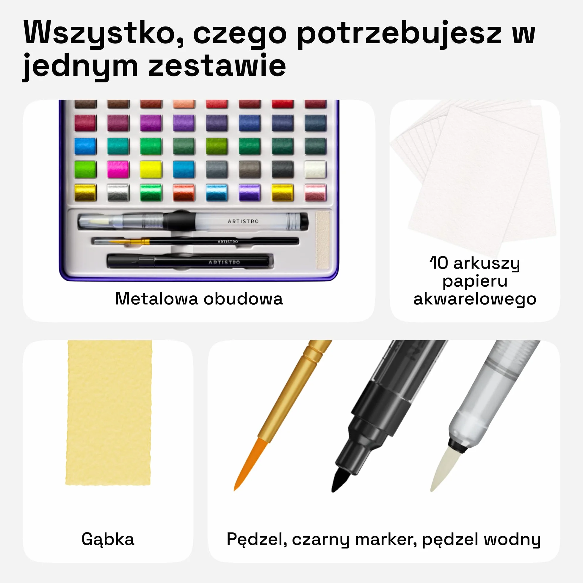 Artistro Zestaw farb akwarelowych, 48 żywych kolorów w blaszanym pudełku, w tym kolory metaliczne i fluorescencyjne. Farby akwarelowe idealne dla dorosłych i dzieci, materiały plastyczne dla początkujących i profesjonalnych artystów