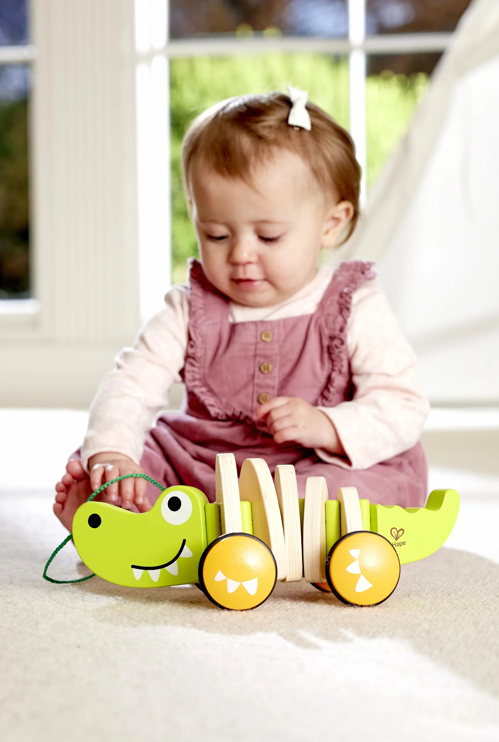Hape E0348 Walk-A-Long Croc - Pull Along Wooden Crocodile Toy