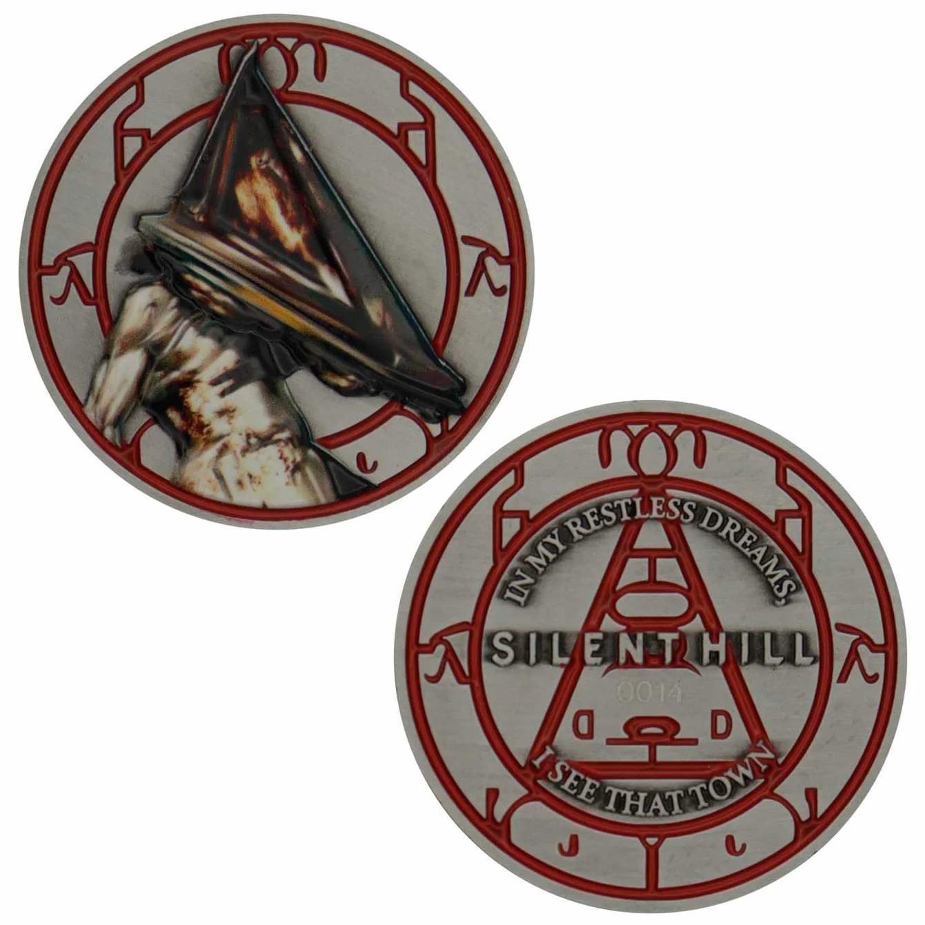Silent Hill limitowana edycja piramidy głowa moneta - kolekcjonerskie pamiątki z horroru - metalowe wykończenie premium - oficjalnie licencjonowany przedmiot dla fanów