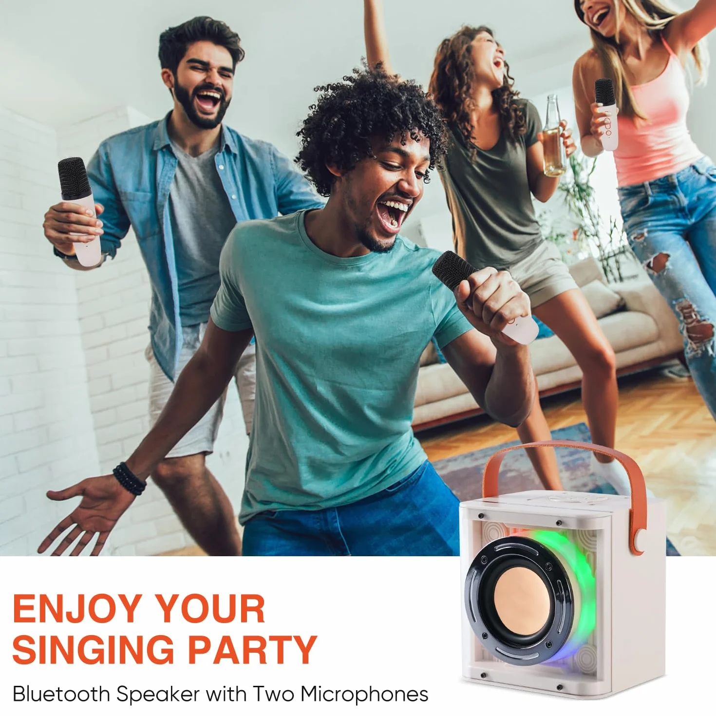 DYNASONIC B52 Karaoke z dwoma mikrofonami Głośnik Bluetooth Karaoke dla dzieci Elektroniczna zabawka dziecięca Prezenty dla dzieci w wieku 3-15 lat (BIAŁY)