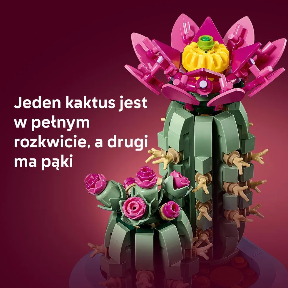 LEGO Botanicals Kwitnący kaktus, roślina ozdobna w doniczce do zbudowania, zestaw klocków dla dzieci, pomysł na prezent dla dziewczynek od 9 lat, chłopców i miłośników sztucznych kwiatów 11509