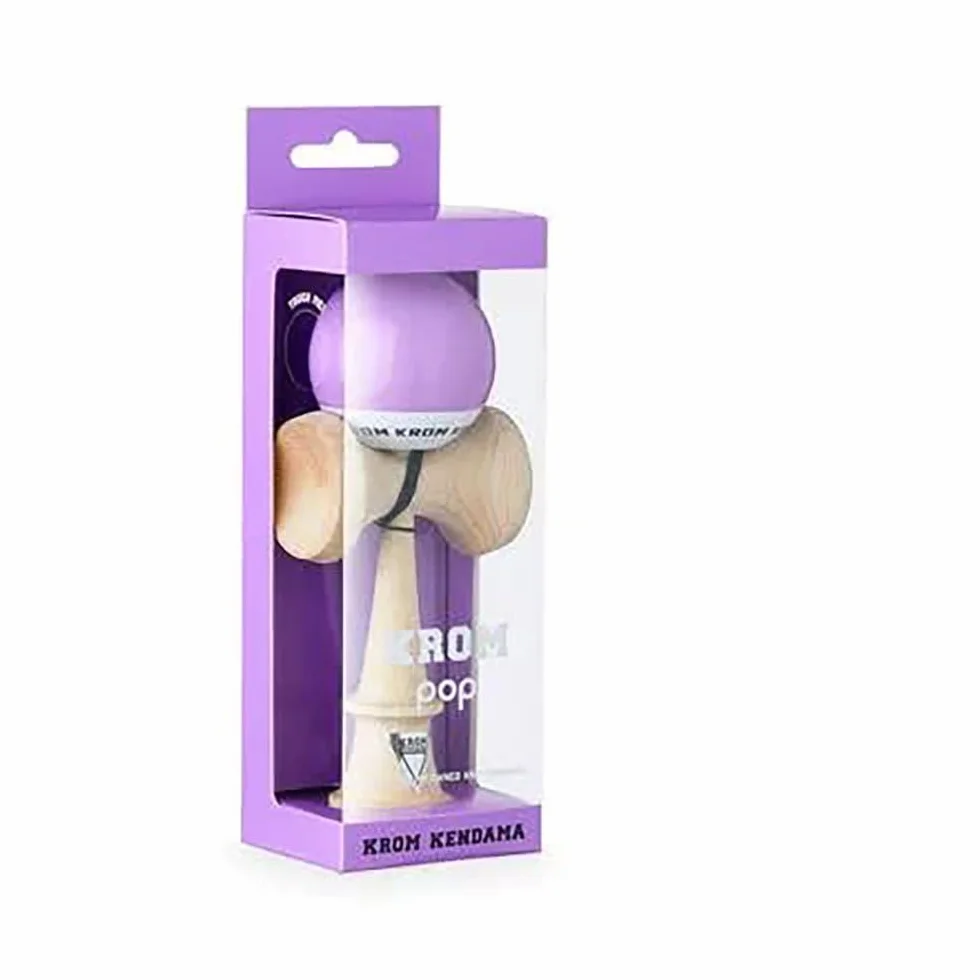 KROM - Kendama POP LOL lawenda – wysoka jakość drewna – dla początkujących i profesjonalistów – opakowanie: zapasowy sznurek + naklejki