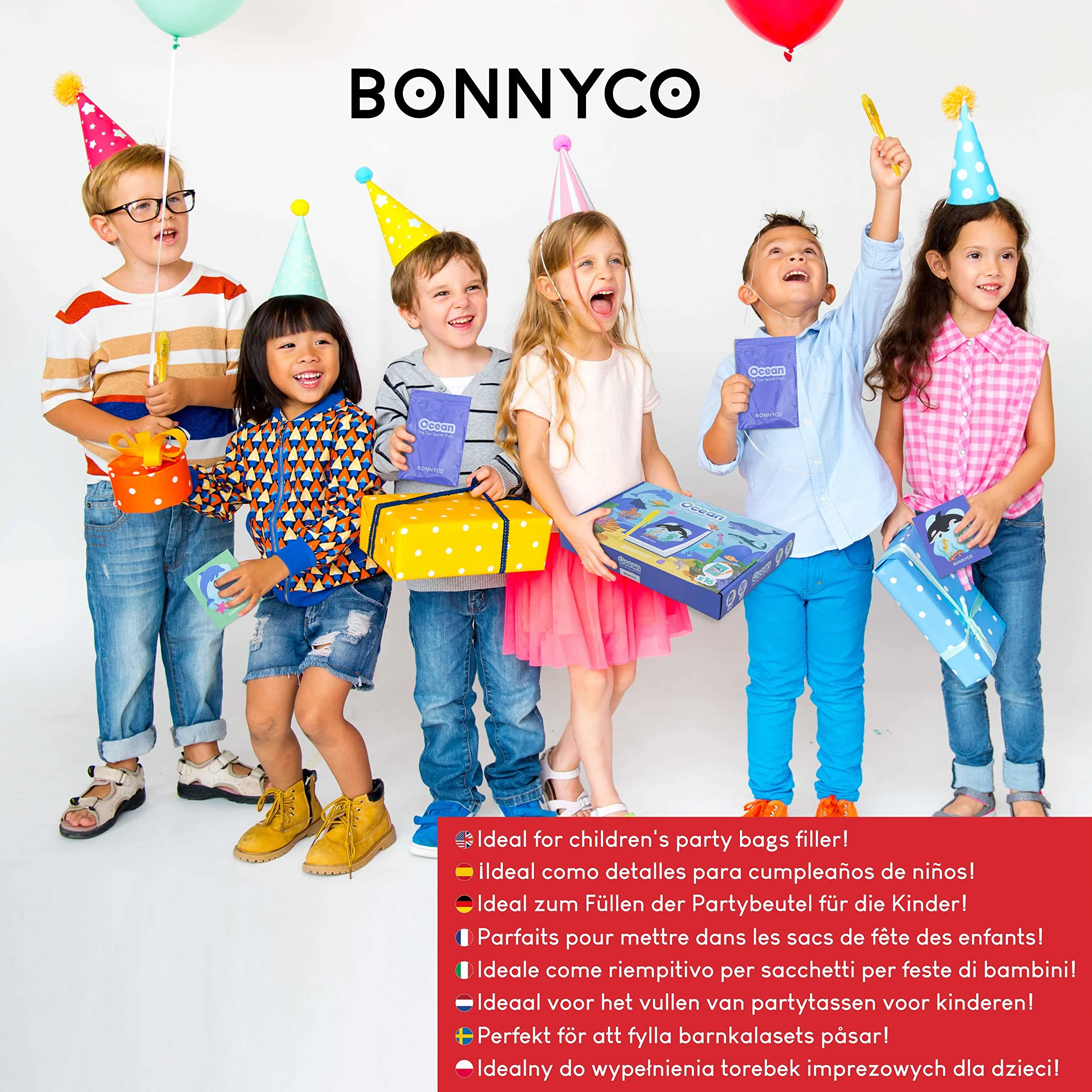 BONNYCO Niewidzialny Atrament i Notatnik, Pakiet 8 Oceanów. Ocean Party Torby Wypełniacze, Pinata. Dekoracje Urodzinowe, Wypełniacze do Pończoch. Nagrody Szkolne, Prezenty dla Dzieci