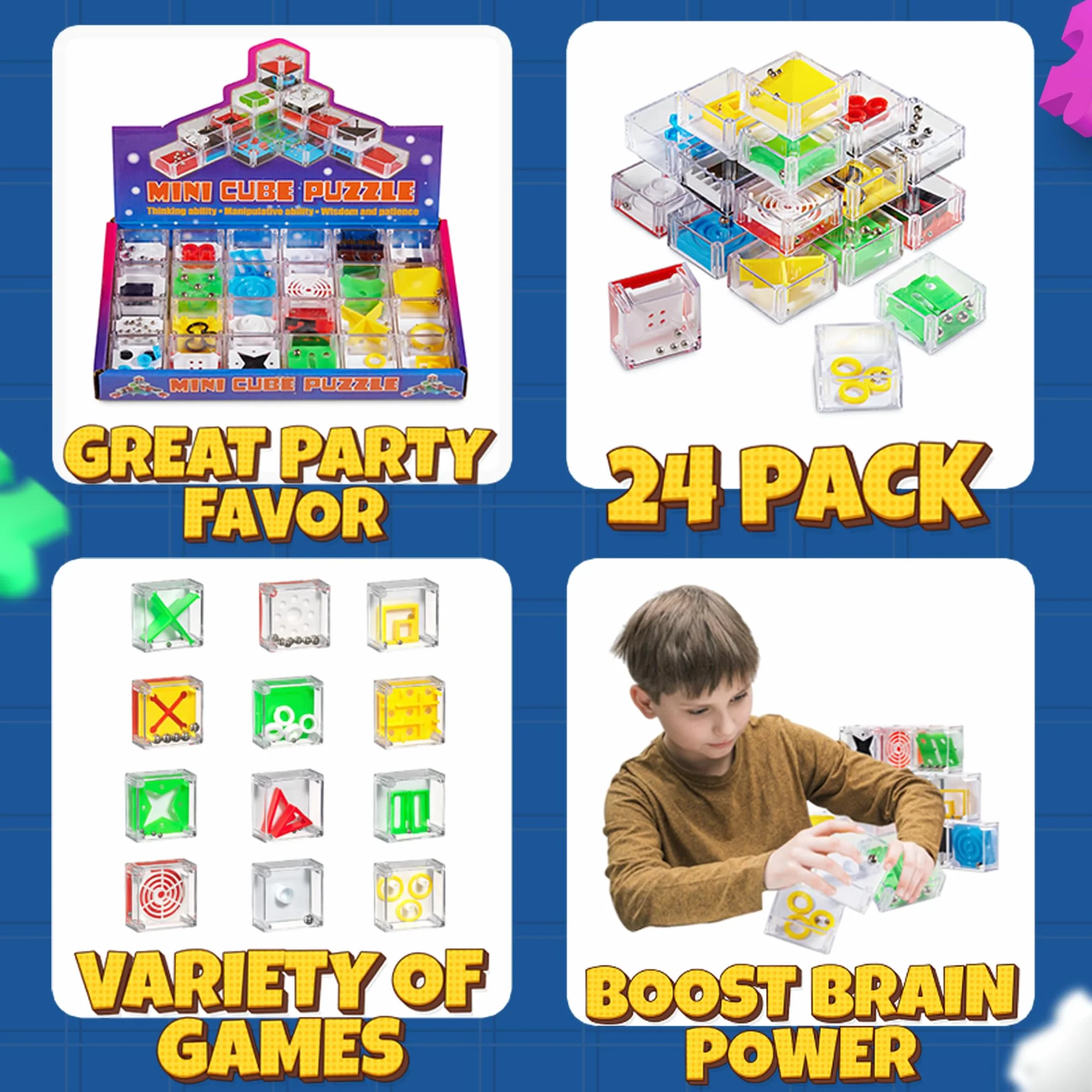 Zestaw puzzli Bedwina Mini Cube – 24 gry Balance IQ 3D 3,81 cm z kulką, mini łamigłówki dla dzieci, nastolatków i dorosłych, opakowanie zbiorcze