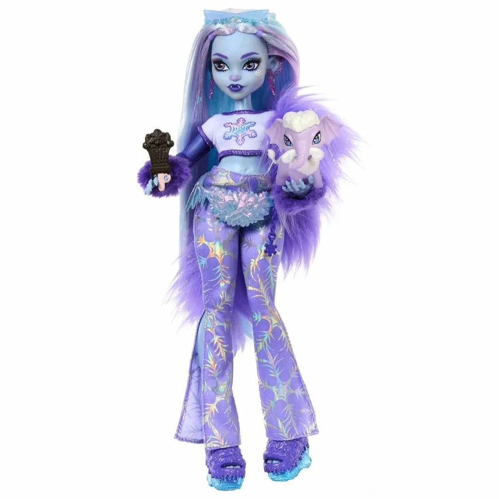 Monster High Abbey Bominable Lalka podstawowa Yeti + figurka mały mamut i akcesoria tematyczne, HNF64