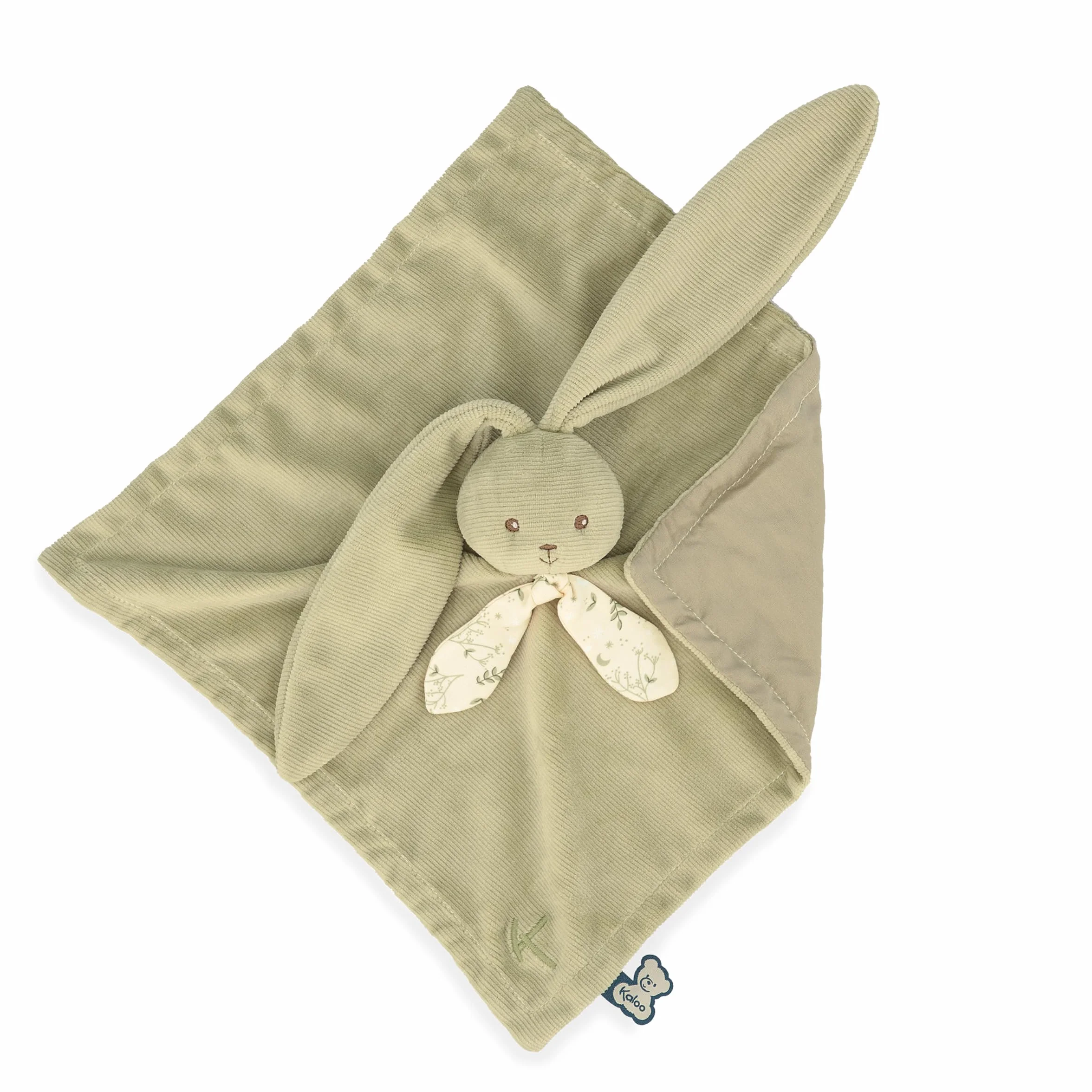 KALOO - Lapinoo - zielony szalik w kształcie królika - pluszowa zabawka dla niemowląt - kwadratowa 30 x 30 cm - dwa materiały wiskoza i sztruks bardzo miękki - pudełko prezentowe - od urodzenia,