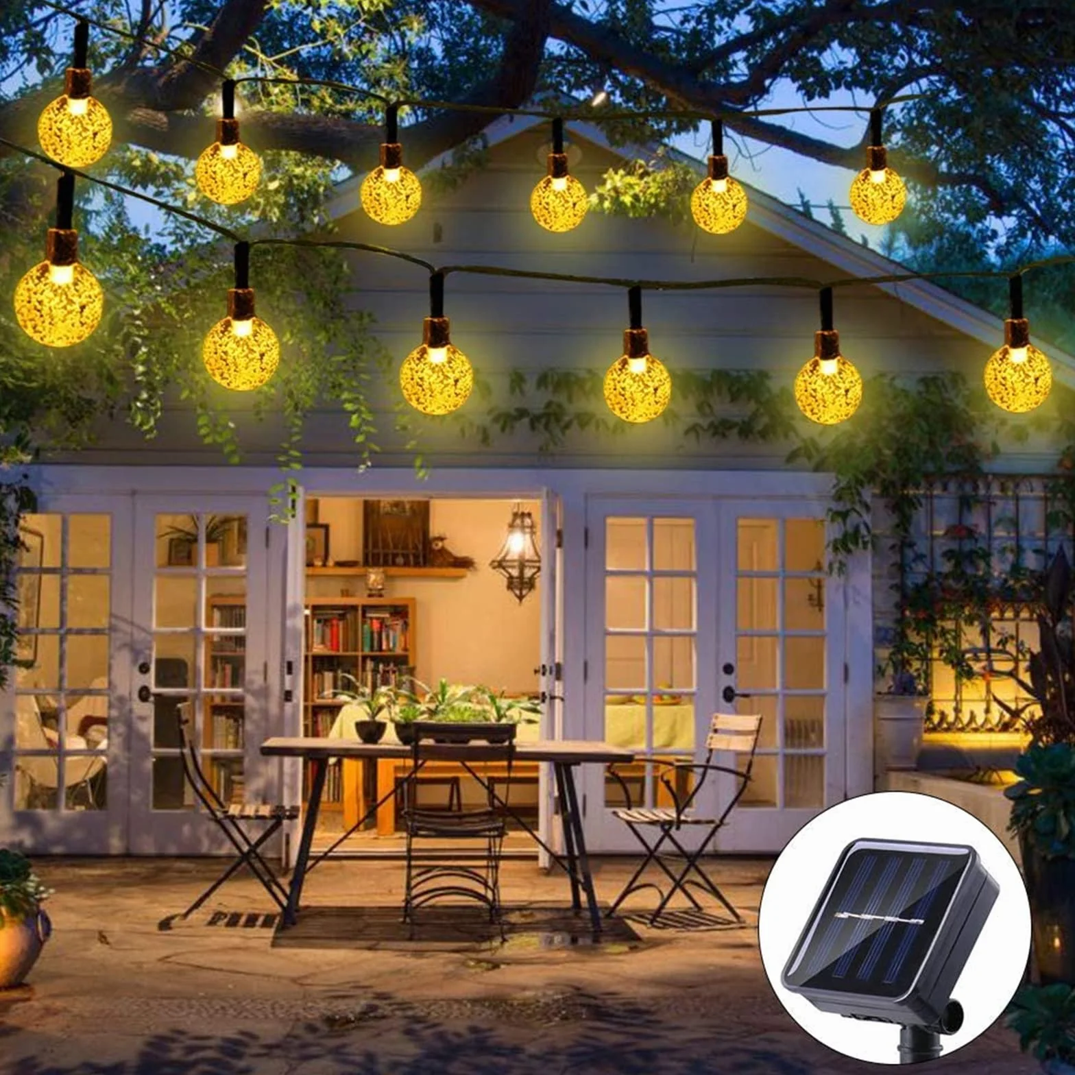 Moxled Girlandy Solar Outdoor Lights, 11M 60 LED Solar Lights Waterproof, 8 Modes Indoor and Outdoor Solar Lights Chain for Garden, Patio, Party (Warm White)
