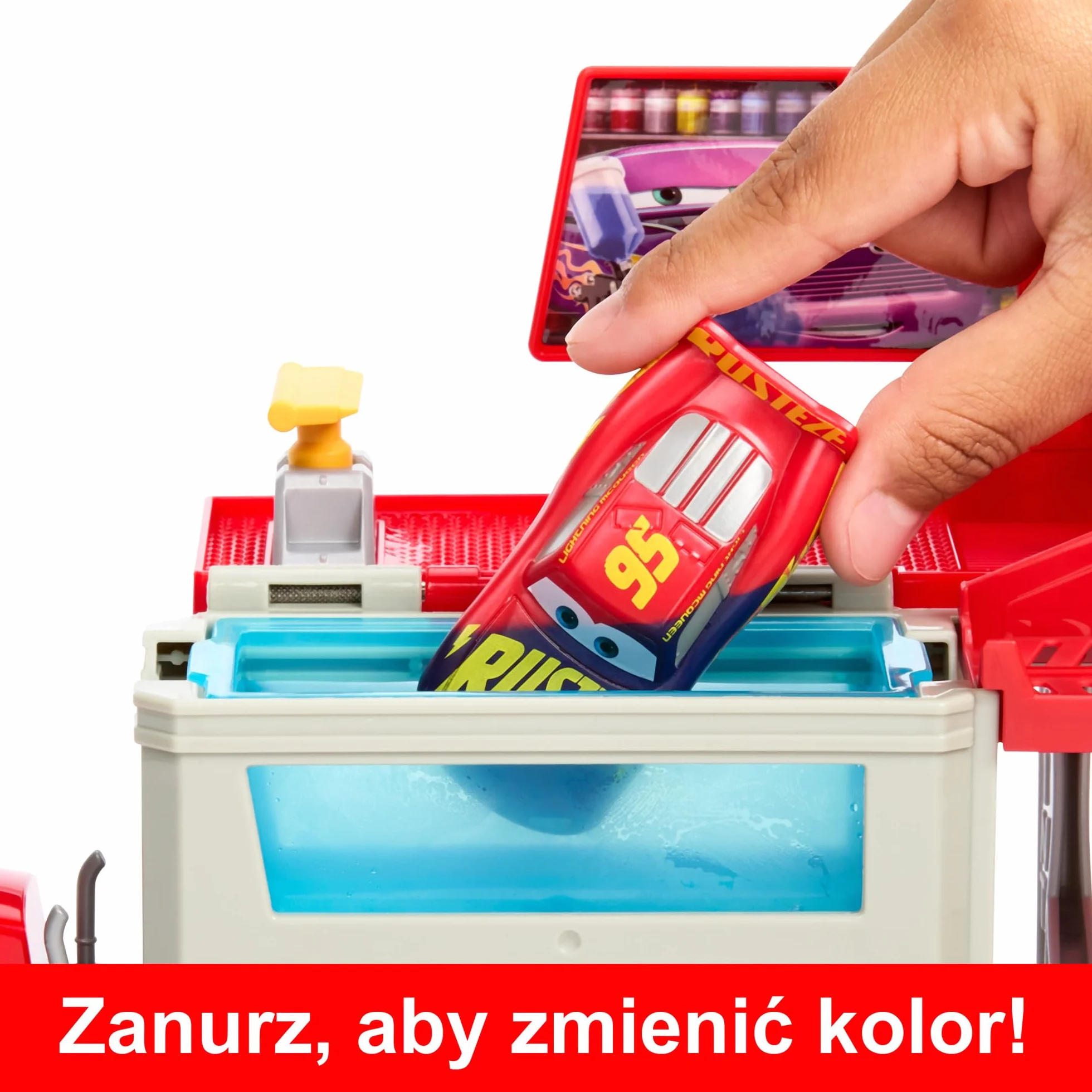 Mattel Cars Auta Maniek HPD82 Zestaw z transporterem zmiana koloru Zygzak McQueen