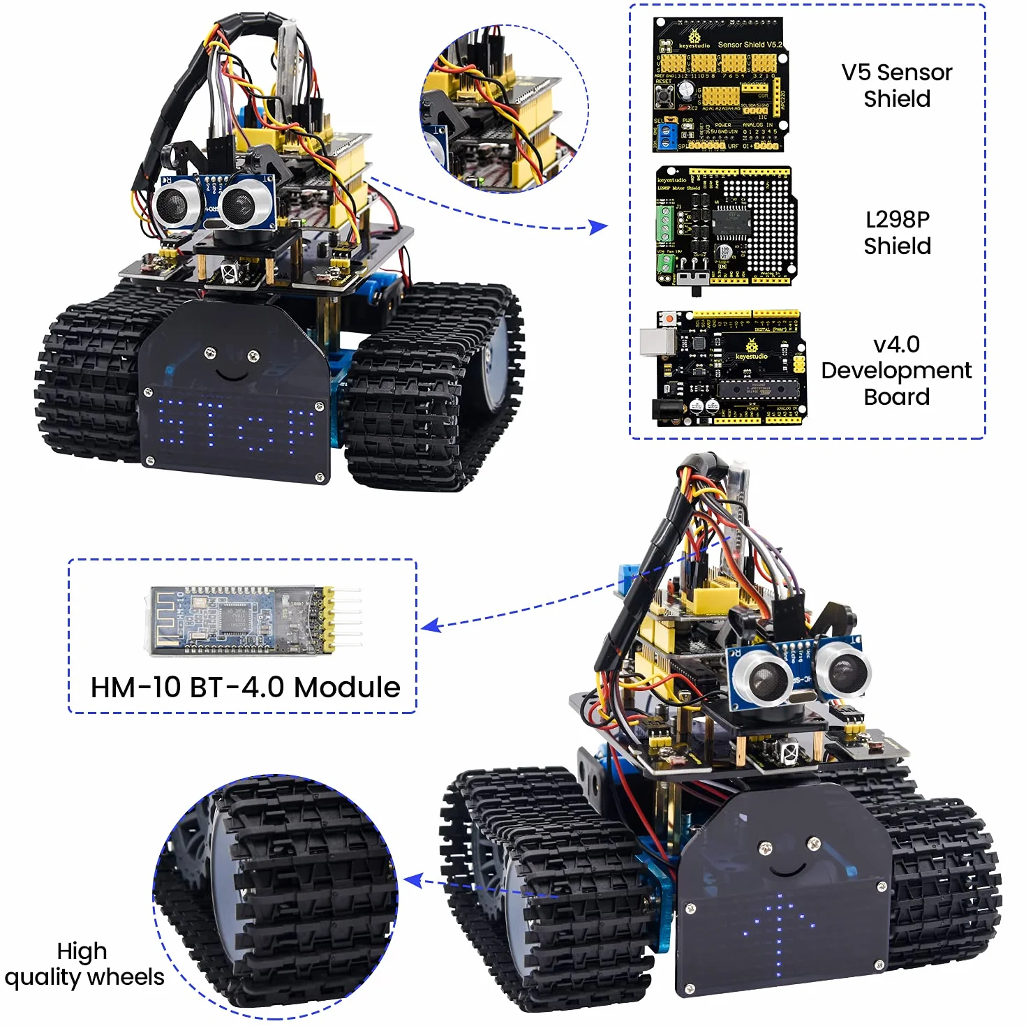 KEYESTUDIO Smart Robot Car Kit zestaw kompatybilny z Arduino IDE elektronika z mikrokontrolerem, moduł śledzenia linii, czujnik ultradźwiękowy, moduł Bluetooth, robot do zabawy dla dzieci
