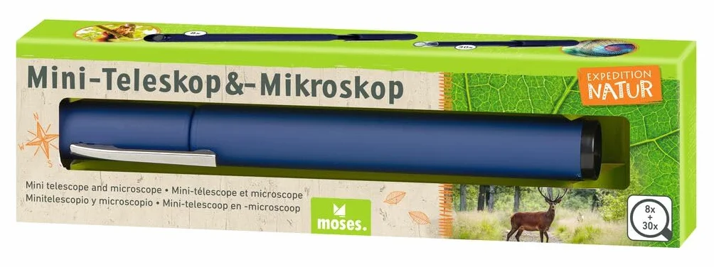 moses. Expedition Natur mini teleskop i mikroskop, akcesoria naukowe dla dzieci, mikroskop kieszonkowy i teleskop kieszonkowy do podróży, idealny do wędrówek, biwakowania lub na kemping, 9837,