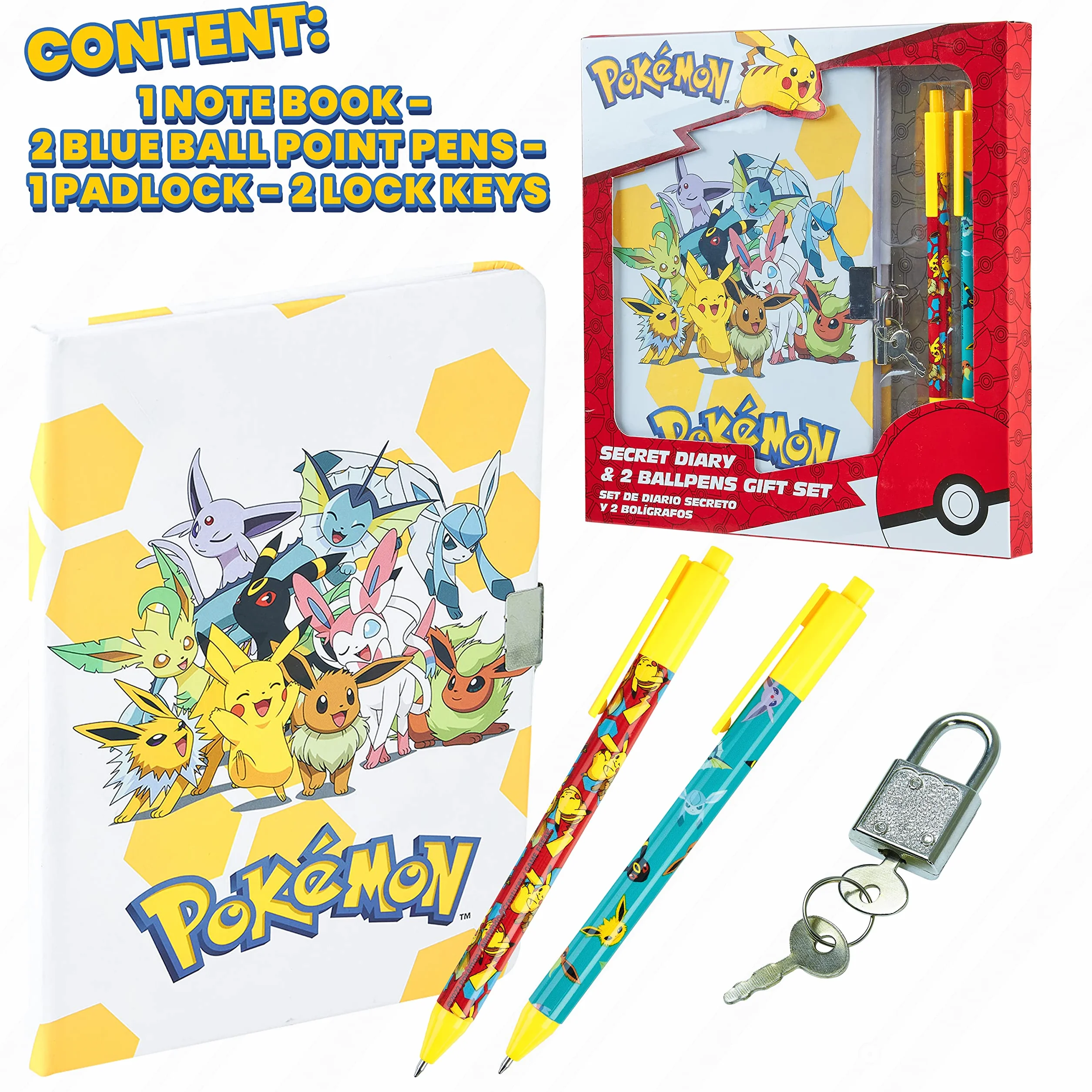 Pokemon zestaw papeterii, sekretny mleczarnia dla dziewcząt i chłopców, zestaw notatników i długopisów, Pikachu Eevee dziennik dla dzieci, pamiętnik, pokemon, prezenty dla chłopców