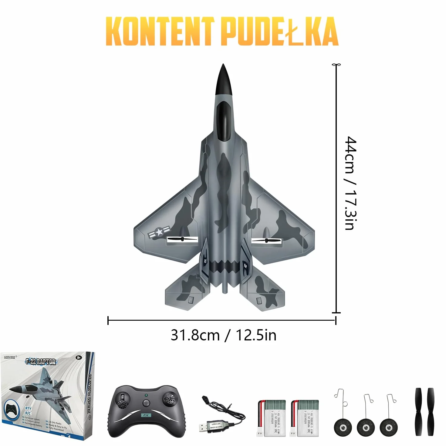 HAWK'S WORK 2-kanałowy Samolot RC, F-22 Samolot Gotowy do Lotu, Pilot 2.4GHz, Łatwy w Pilotażu Lotniowiec RC dla Dzieci i Początkujących