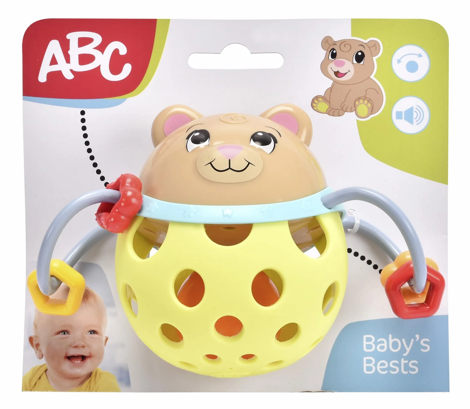 Simba 104010143 ABC niedźwiedzie z grzechotką, 2-krotnie sortowane, dostawa obejmuje tylko jeden artykuł, miś i panda jako kolorowa piłka z grzechotką, 10 cm, od 3 miesięcy