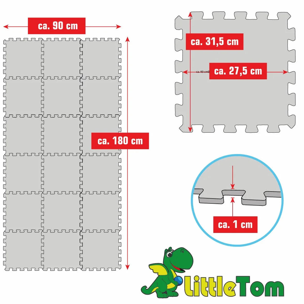 LittleTom 18 Gruba mata pod?ogowa - Dziecko i dziecko od 0 miesi?ca 30 x 30 kwadratowych p?ytek z pianki EVA