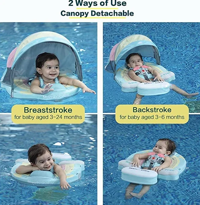 Mambobaby pływak basenowy z baldachimem dla niemowląt od 3 do 24 miesięcy