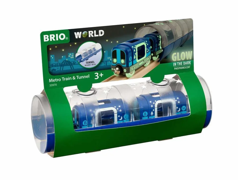 Brio 63397000 Zestaw Świecący W Ciemności Metro Z Tunelem (63397000) Bezpieczna Zabawka Dla Dzieci Powyżej 3 Lat