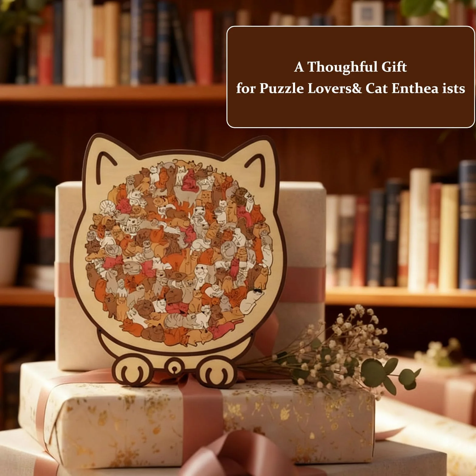 135 Sztuk Morandicolor Drewniane Puzzle W Kształcie Kota, Drewniane Puzzle W Kształcie Kota, Kreatywne Prezenty Dla Miłośników Kotów (A)