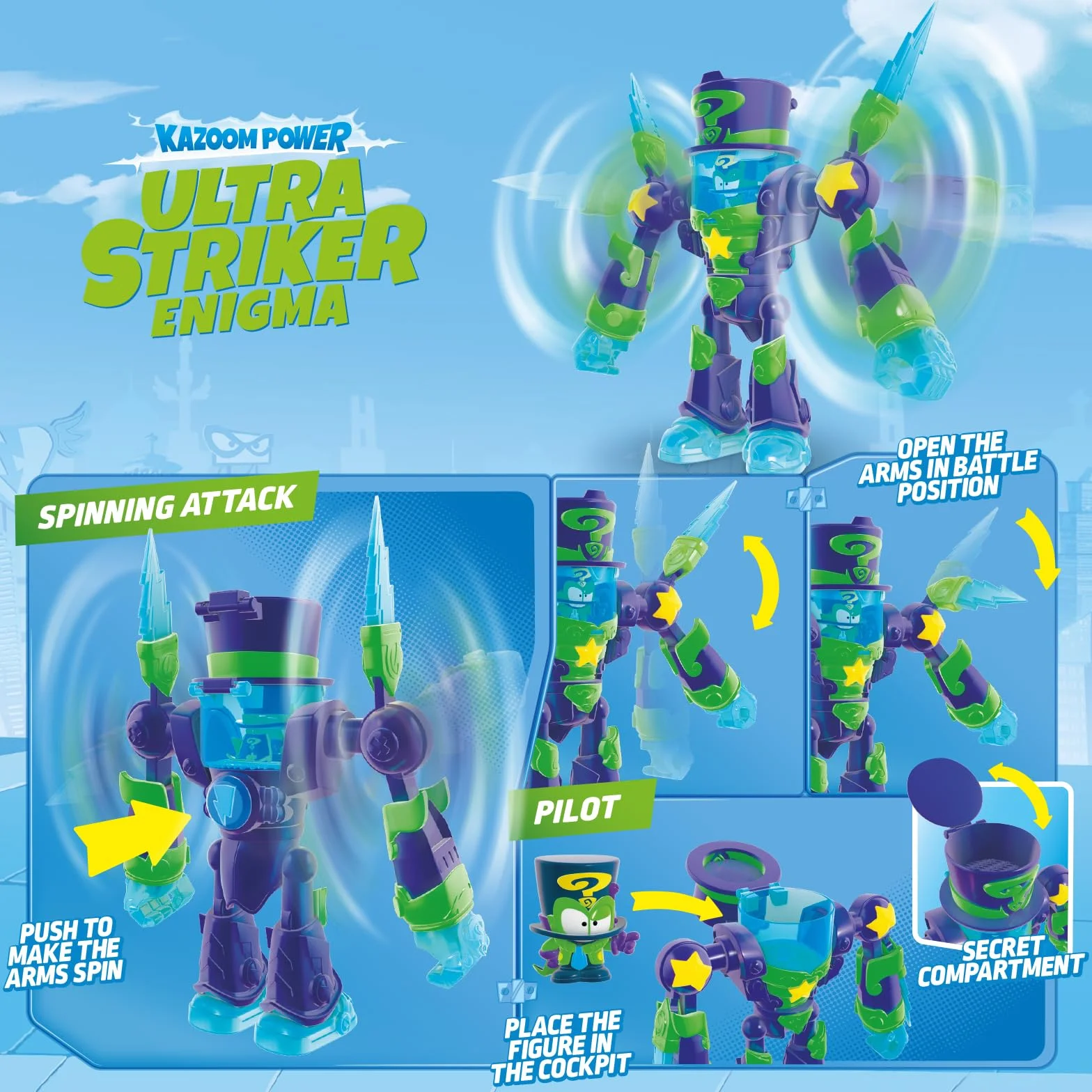 SUPERTHINGS - Ultra Striker Enigma. SuperThings Kazoom Power Ultra Striker Robot Ultra Striker - Zawiera 1 x Ultra Striker Robot, 1 ekskluzywną Enigmę, 1 x Akcesorium