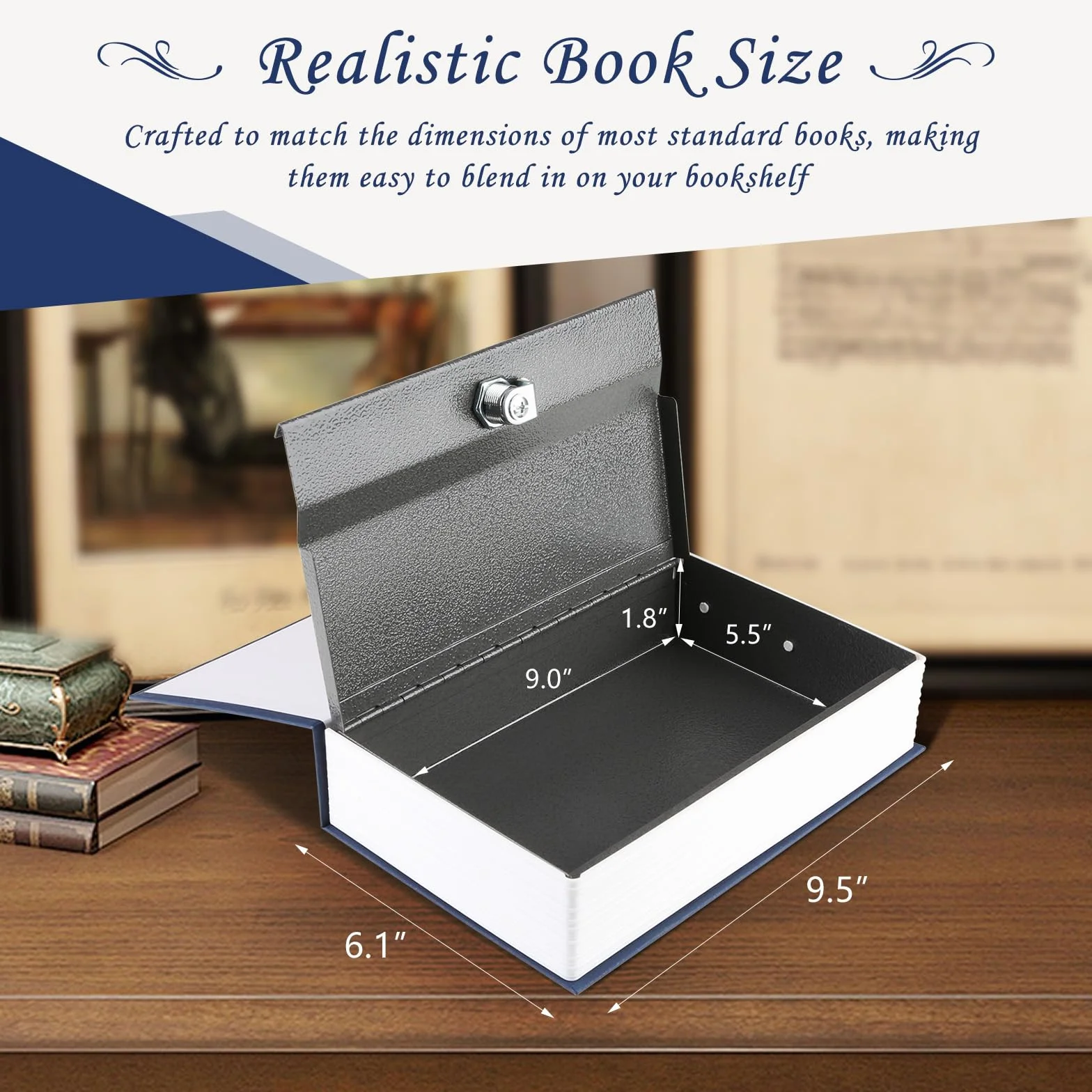 Sejf na książkę z blokadą na klucze, przenośne metalowe pudełko sejf, słownik dywersyjna książka sejf, Secret Book Hidden Safe, 9,5 "x 6,1" x 2,2"