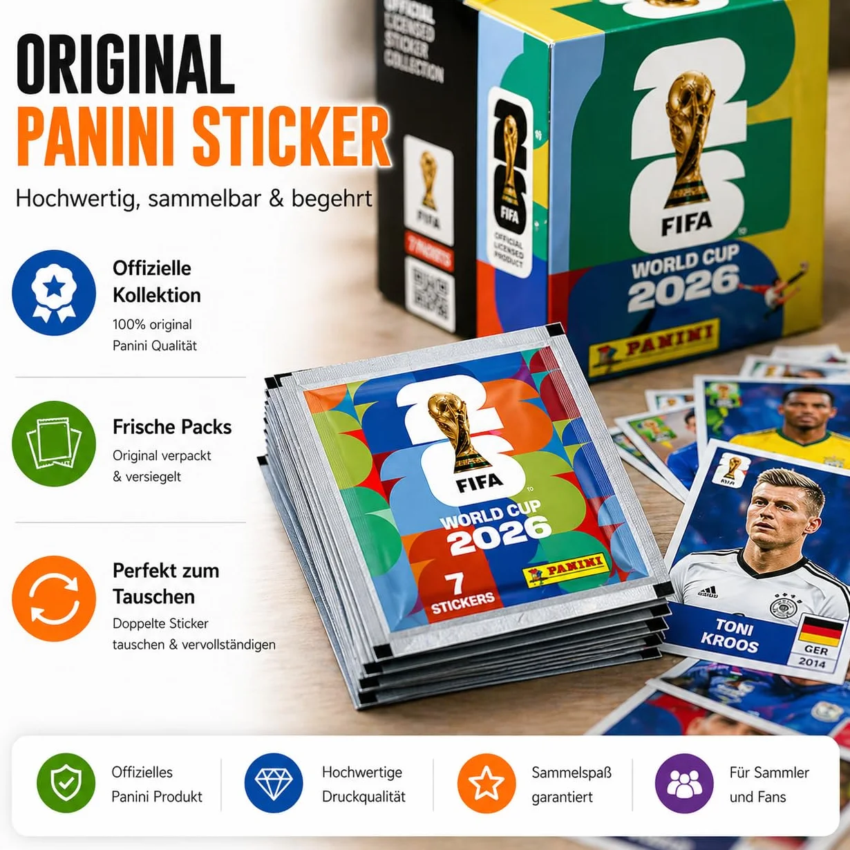 TK Gruppe Timo Klingler Panini Mistrzostwa Świata 2026 XXL Set – Album & Naklejki – Plan Meczów, Wianek Kibica, Album Kolekcjonerski do Zbierania Piłkarskich Naklejek (50 Saszetek / 350 Naklejek)