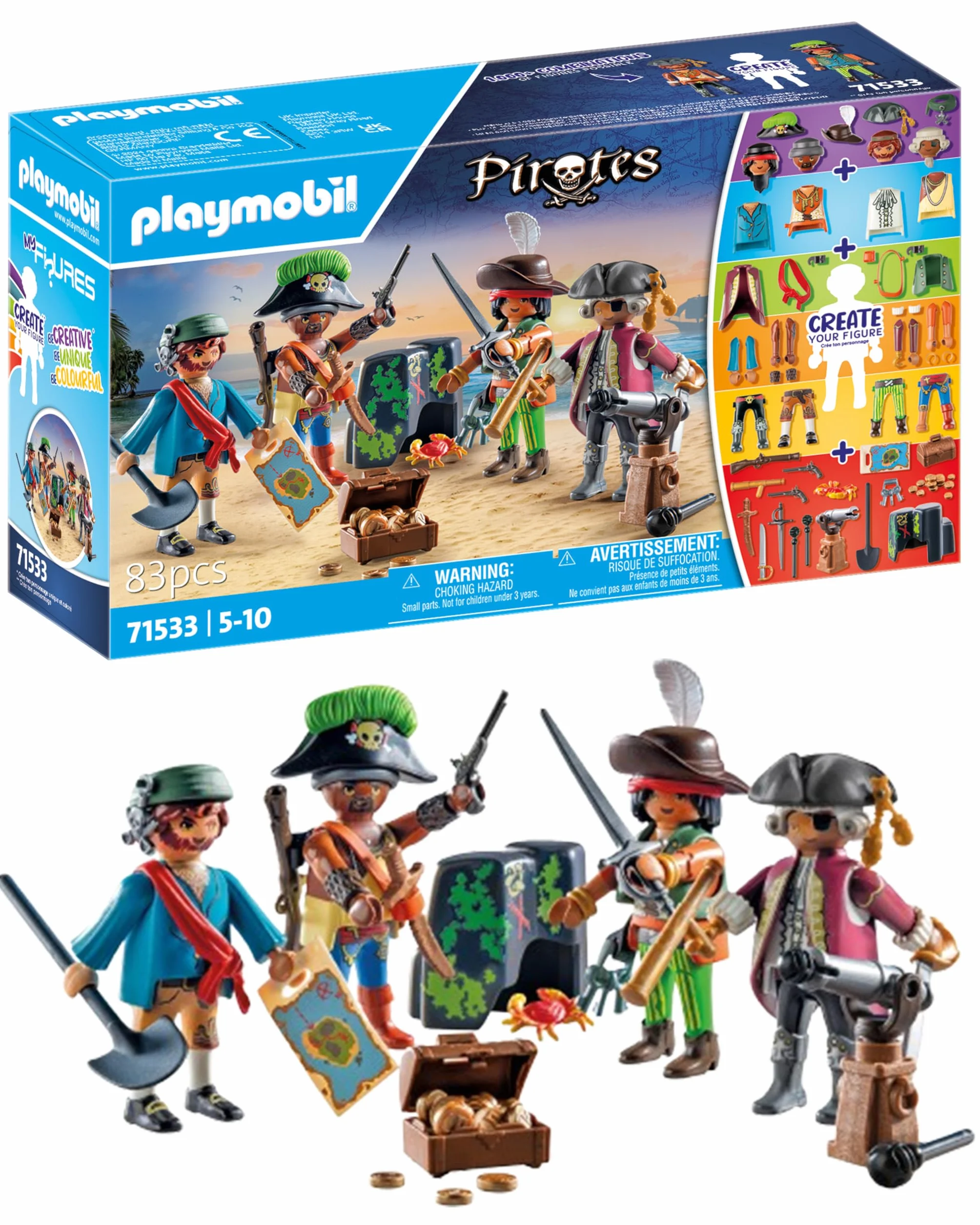 PLAYMOBIL Pirates 71533 My Figures: Piraci, Składanie różnorodnych figurek piratów, w zestawie mapy skarbów i ozdoby do kapelusza pirackiego, zestaw odpowiedni dla dzieci od 5 roku życia