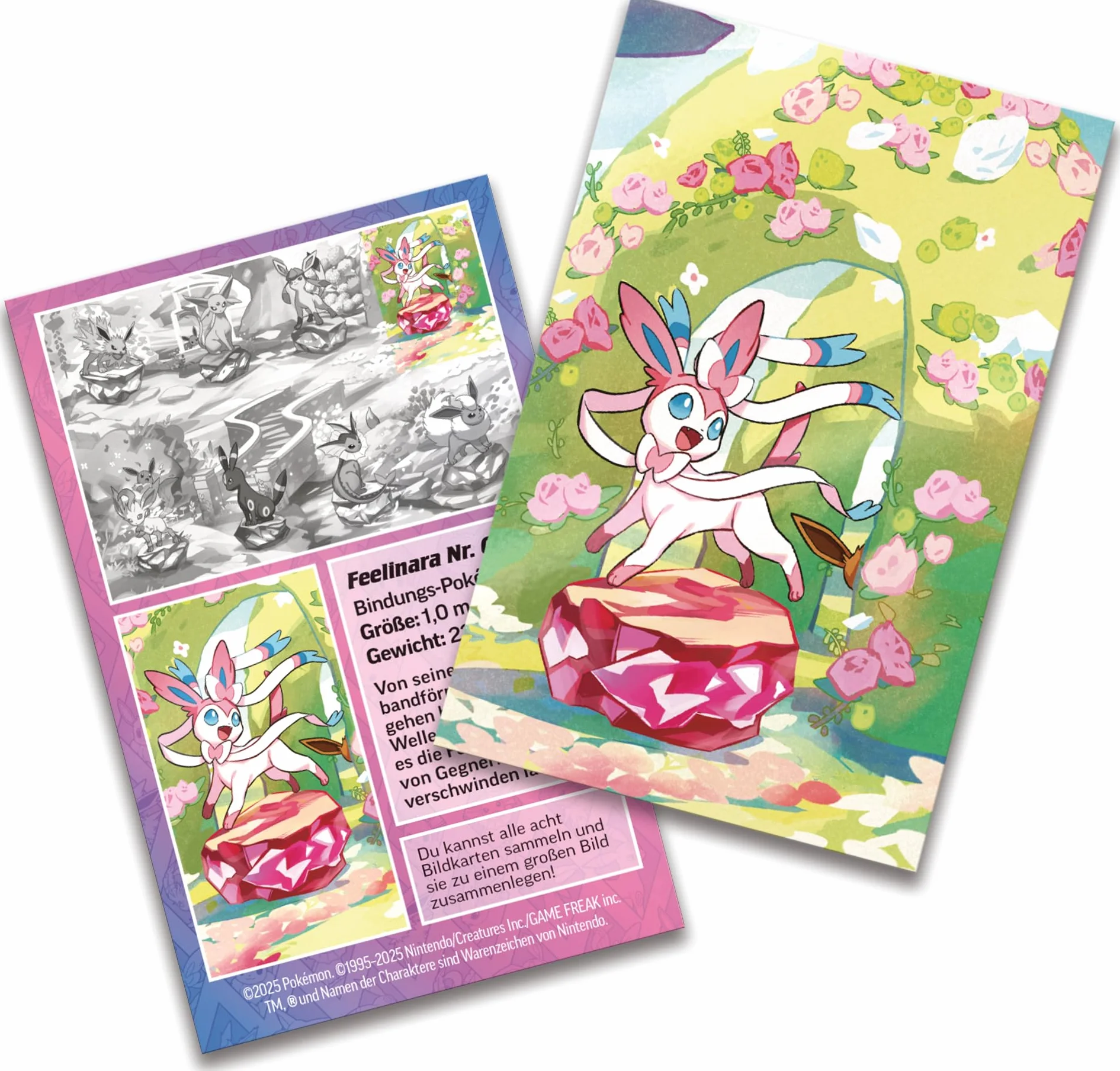 Pokémon - Gra karciana kolekcjonerska: Mini-Tin-Box Karmesin & Purpur – Pryzmatyczne zmiany: Feelinara (2 boosterpacks i 1 moneta)