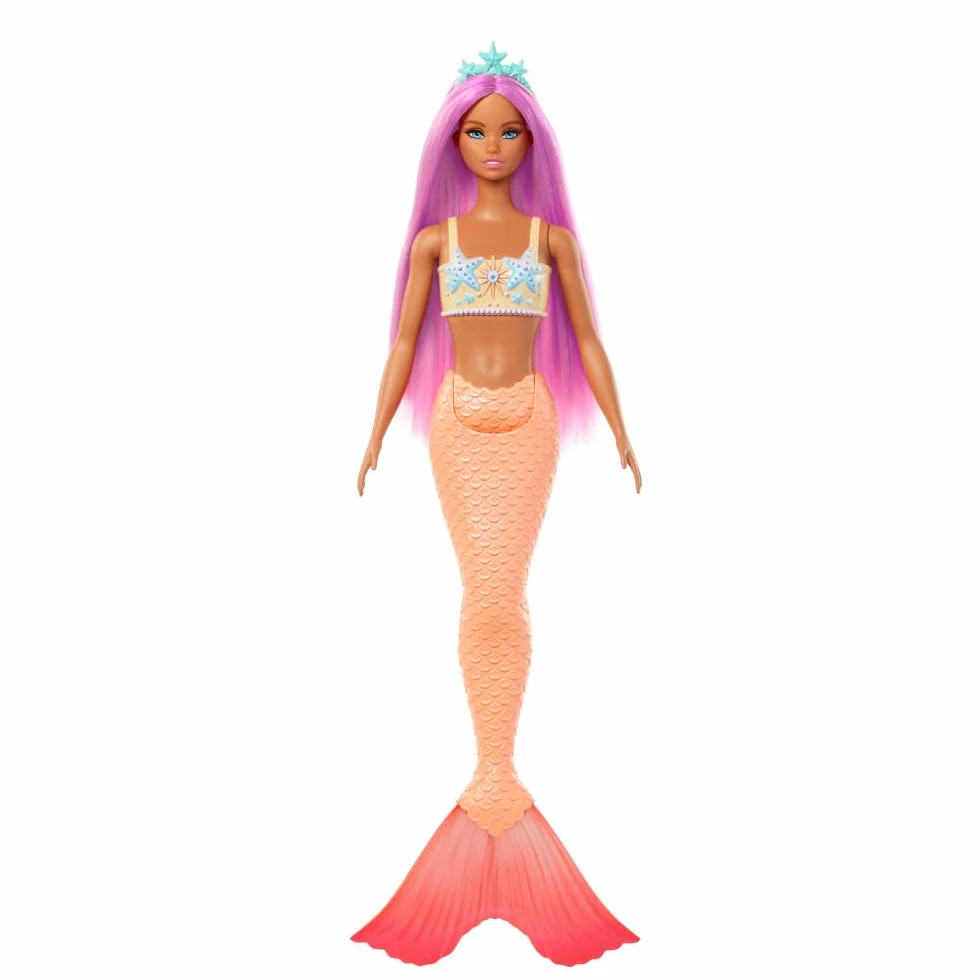 Barbie Mermaid Doll with Pink Fantasy Hair and Headband Accessory, Toy with Starfish-Inspired Bodice and Soft Orange Tail, HRR05